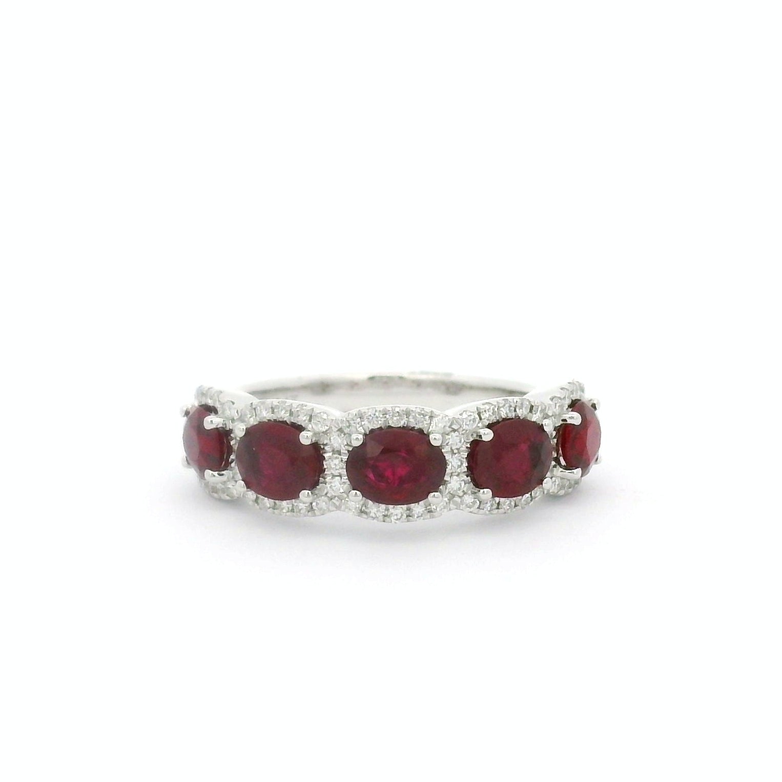 Ruby Diamond Band Ring in 14K White Gold, Size 6.5