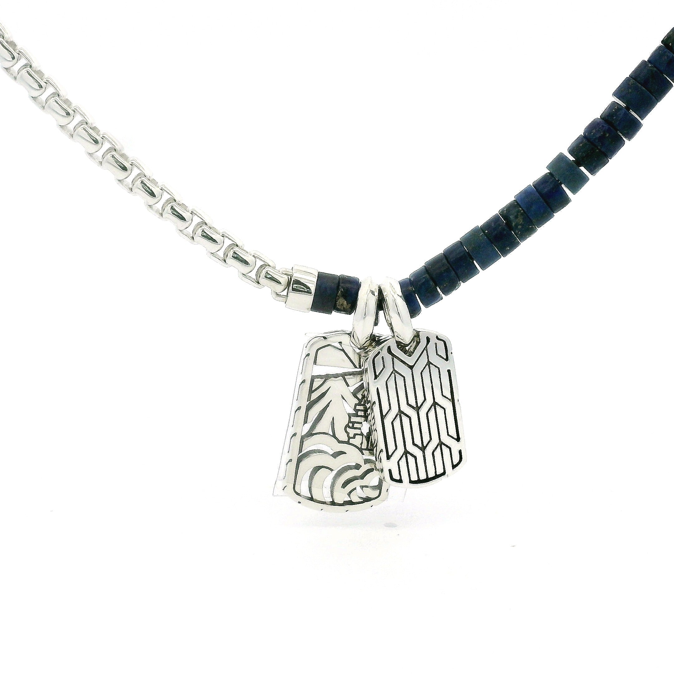 John Hardy Men's Heishi Tag Pendant Lapis Necklace in Sterling Silver