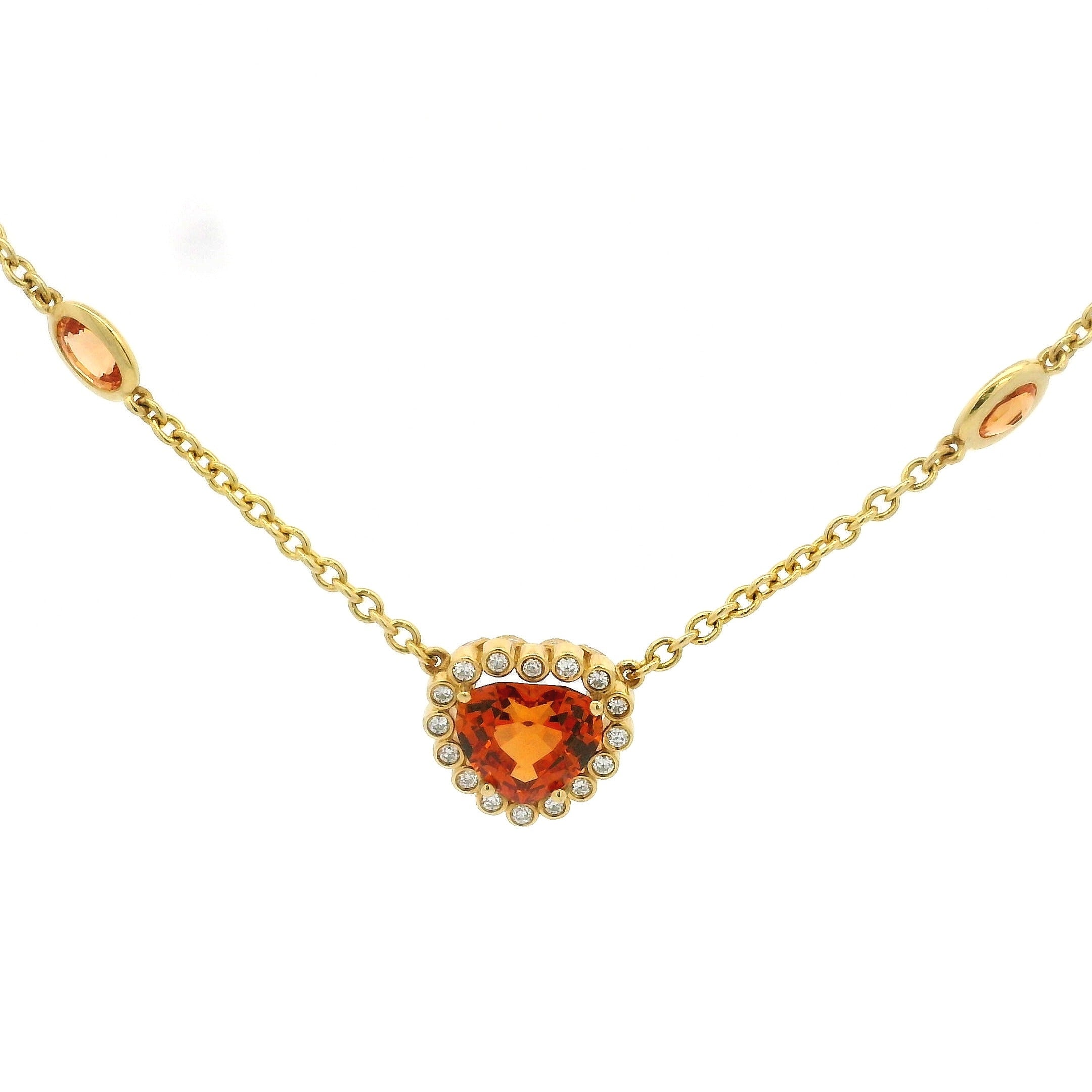 Erica Courtney Mandarin Garnet Heart Necklace in 18K Yellow Gold