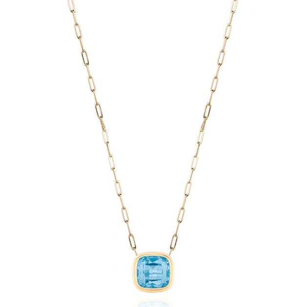 Goshwara Manhattan Blue Topaz Cushion Pendant Necklace in 18K Yellow Gold