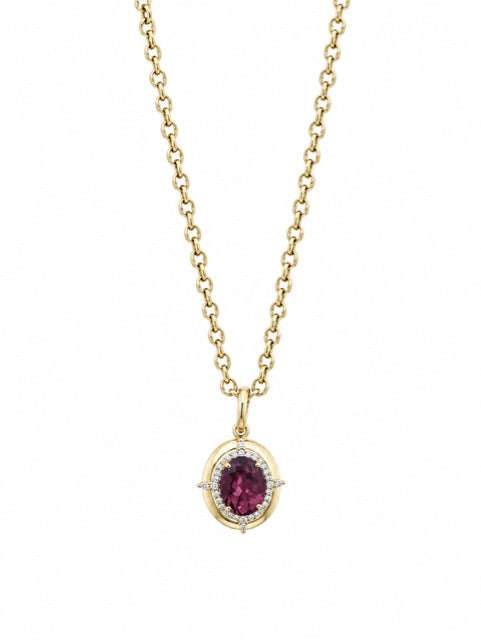 Goshwara Pink Tourmaline Oval Medallion Pendant Necklace in 18K Yellow Gold