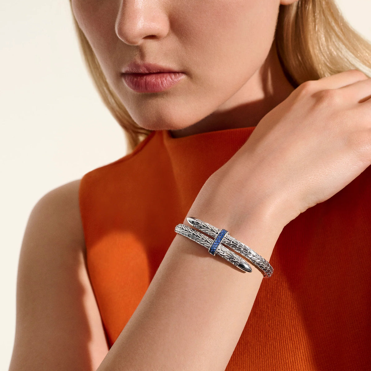 John Hardy Blue Sapphire Spear Bypass Bracelet in Sterling Silver, 5.5MM