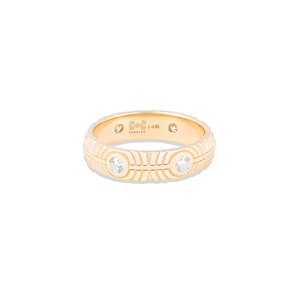 Campbell + Charlotte Revel Ribbed Diamond Stacking Ring in 14K Yellow Gold, Size 7