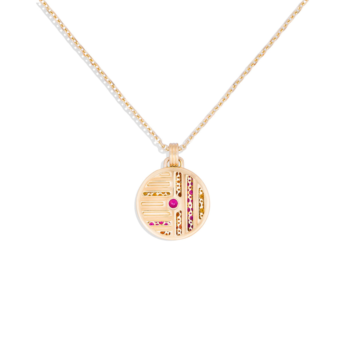 Campbell + Charlotte Large Orange & Pink Disc Pendant Necklace in 14K Yellow Gold