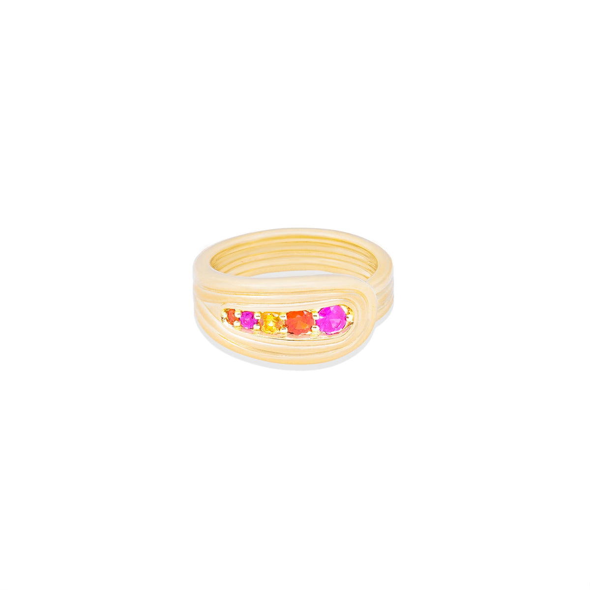 Campbell + Charlotte Pink & Orange Bypass Ring in 14K Yellow Gold, Size 7