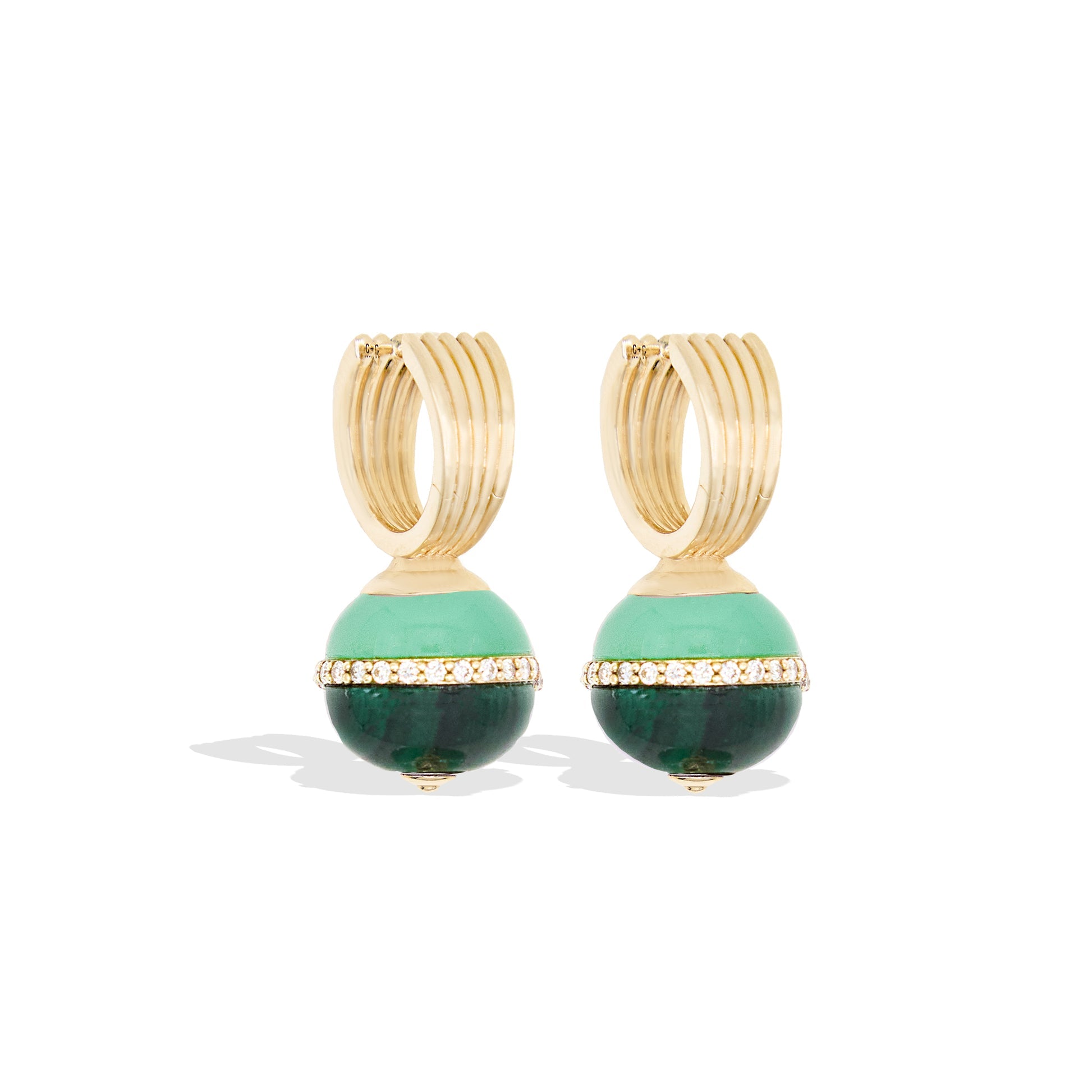 Campbell + Charlotte Revel Green Bobble Huggie Earrings in 14K Yellow Gold
