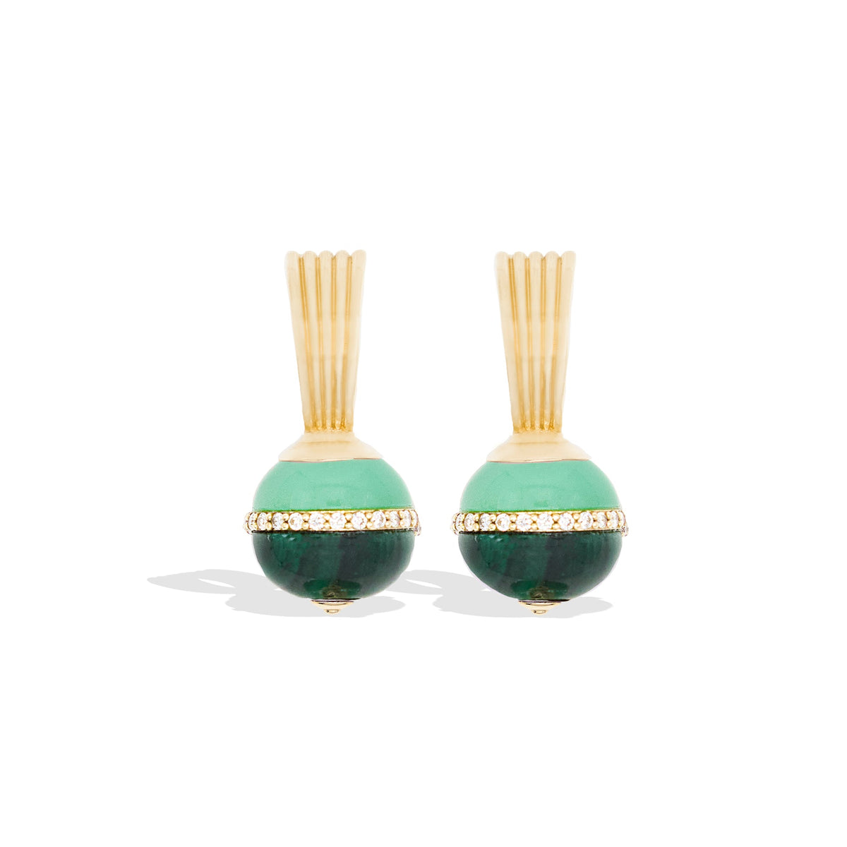 Campbell + Charlotte Revel Green Bobble Huggie Earrings in 14K Yellow Gold