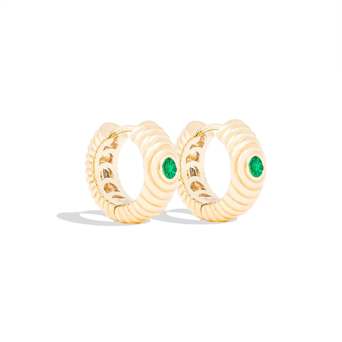 Campbell + Charlotte Revel Ribbed Tsavorite Huggie Hoop Earrings in 14K Yellow Gold