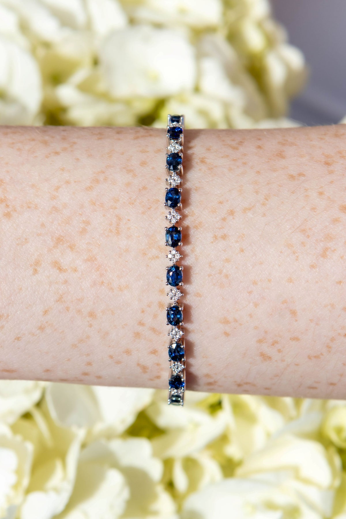 Alternating Sapphire Diamond Bracelet in 14K White Gold
