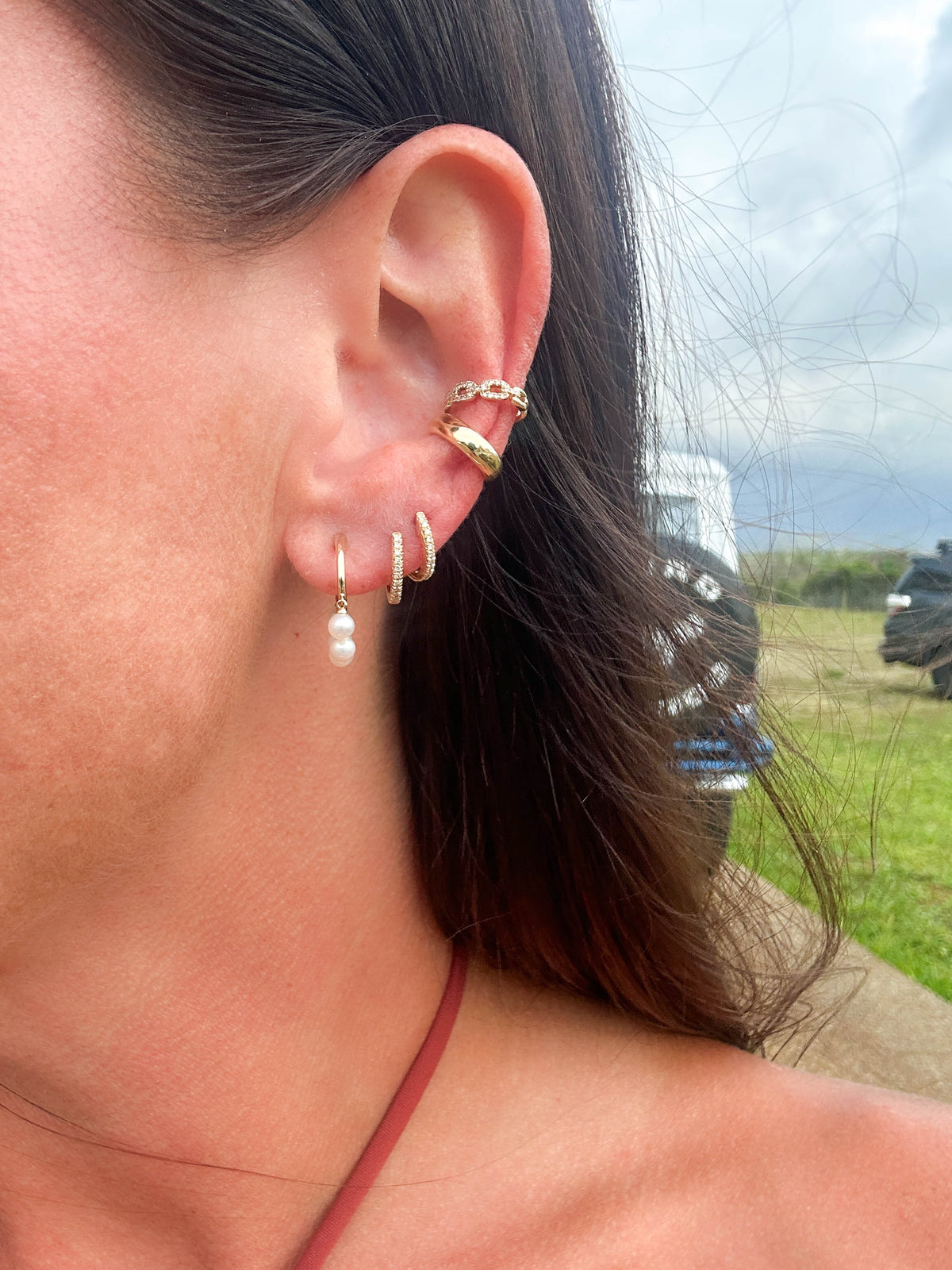 Pearl Drop Hoop Earrings in 14K Yellow Gold