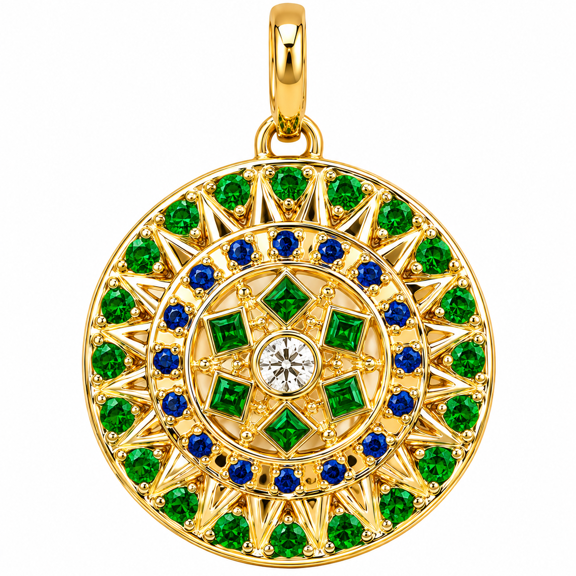 Tsavorite & Sapphire Small Tribal Charm in 18K Yellow Gold