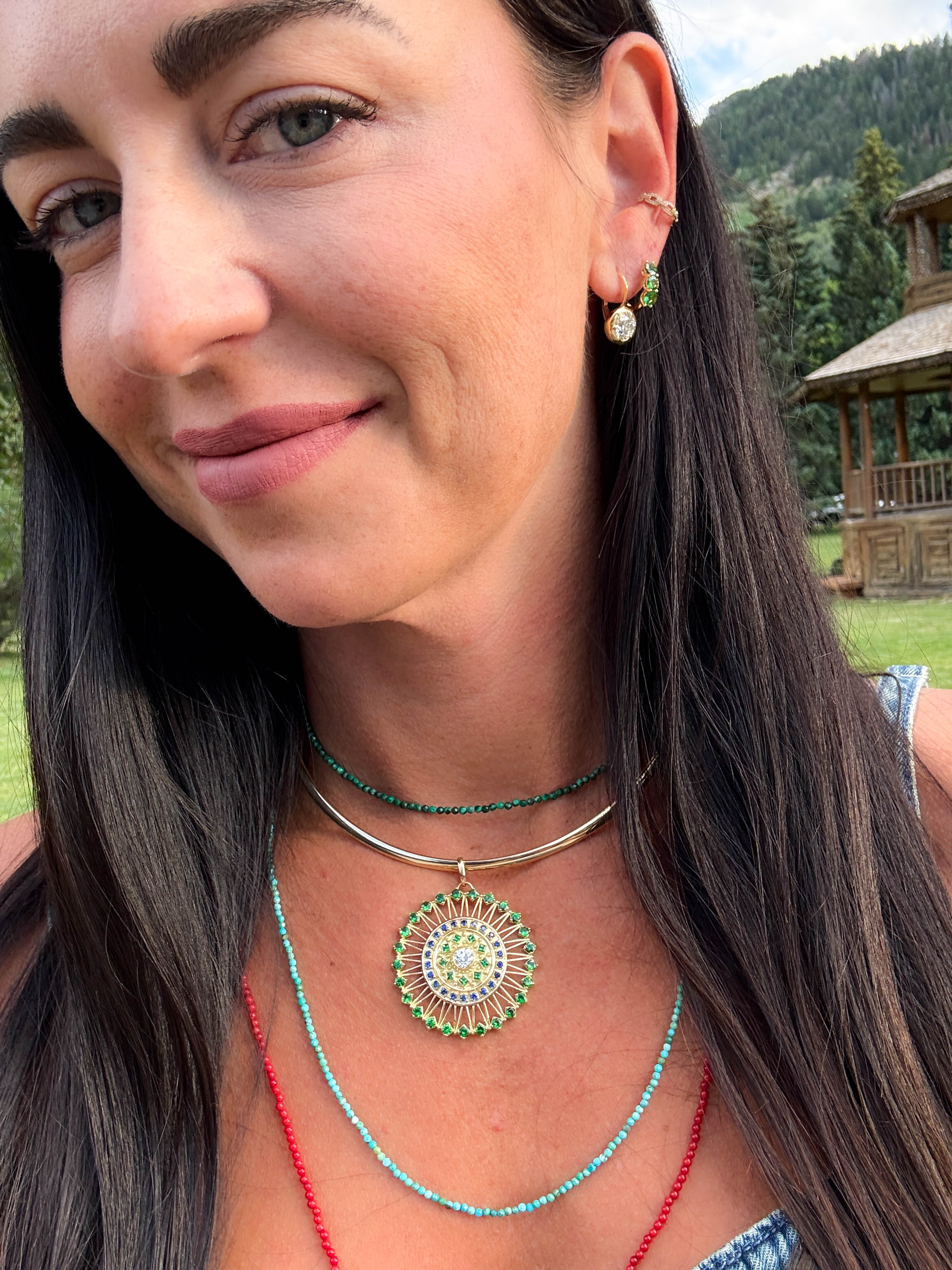 Tsavorite & Sapphire Large Tribal Charm in 18K Yellow Gold