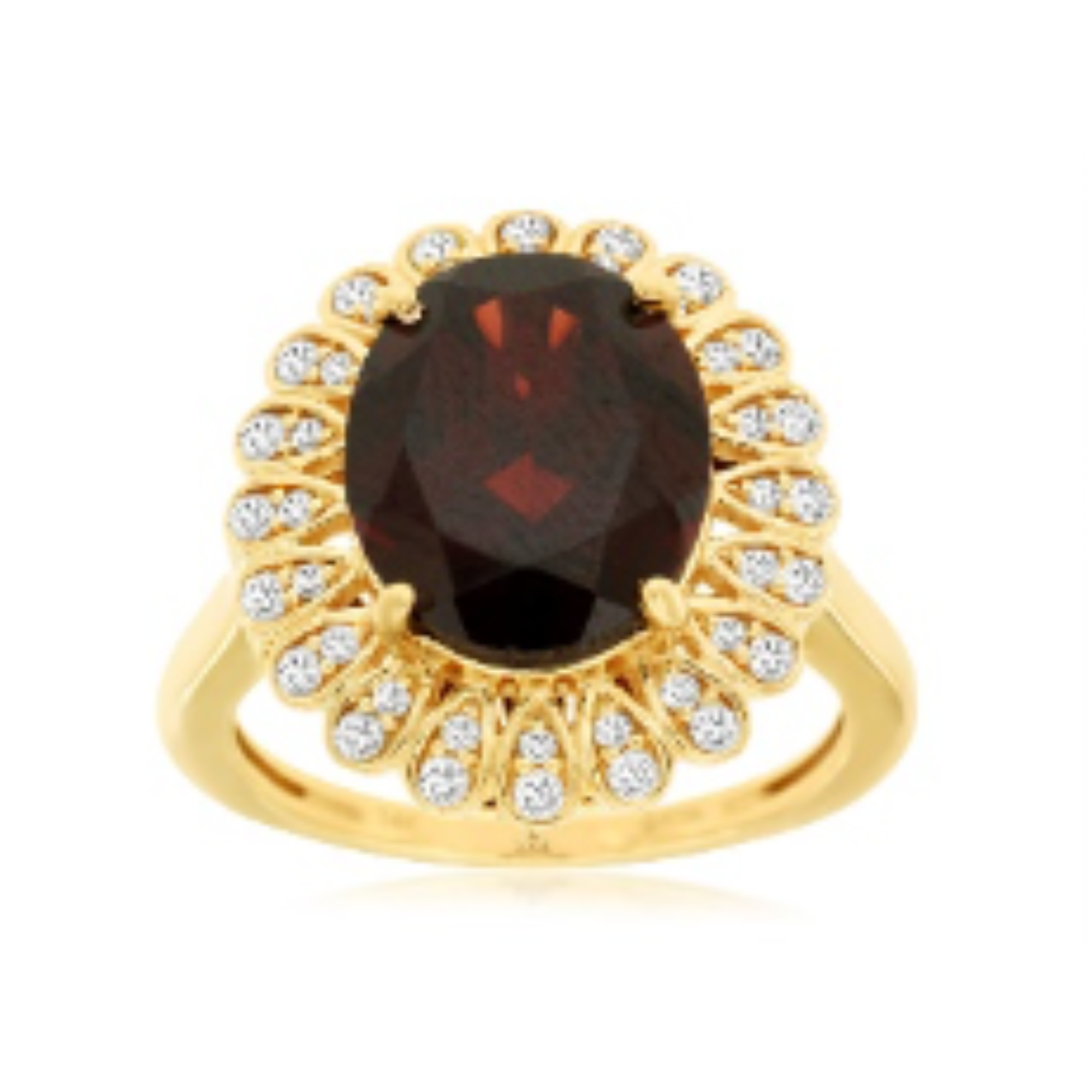 Oval Garnet Diamond Accent Ring in 14K Yellow Gold, Size 7