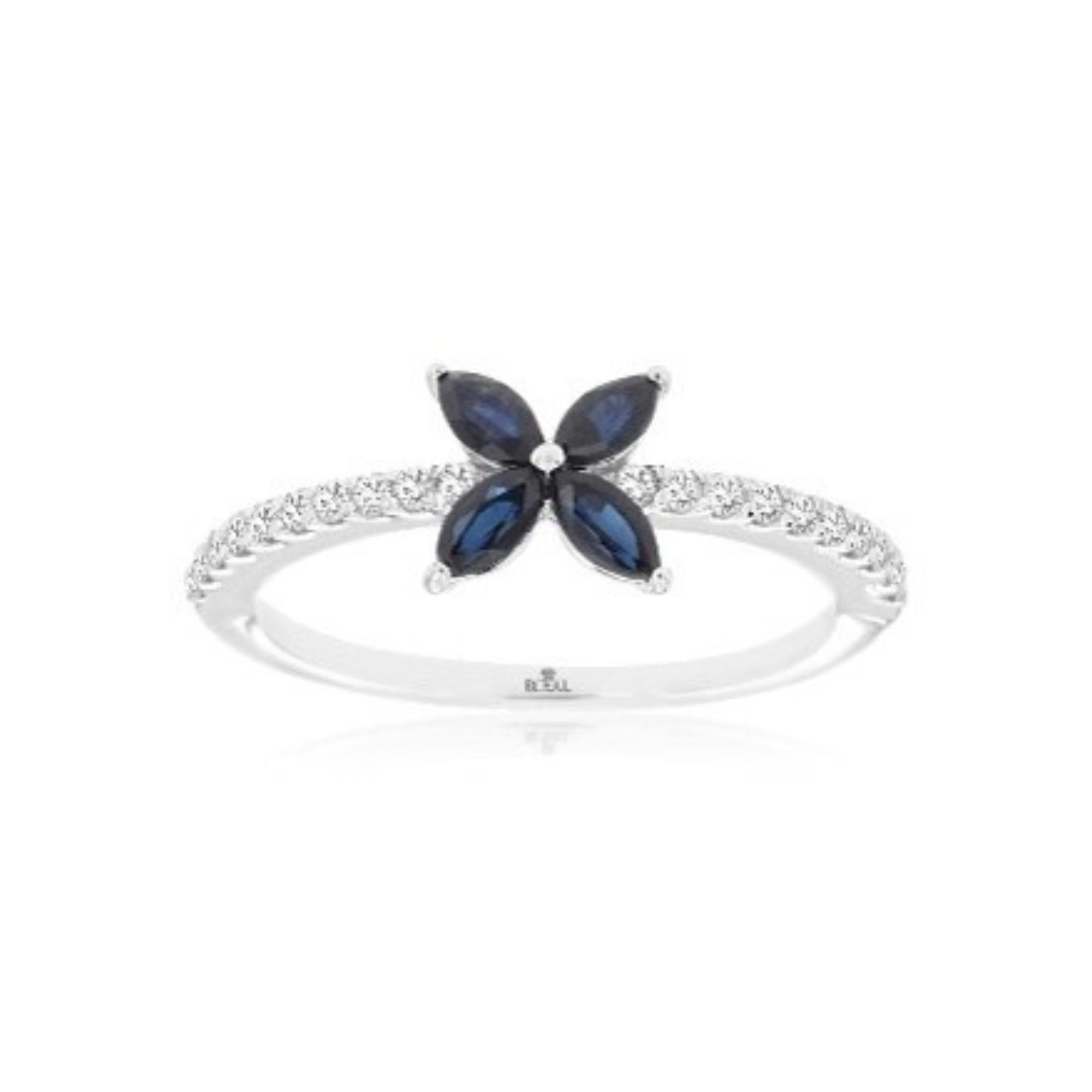 Sapphire Diamond Flower Ring in 14K White Gold, Size 7