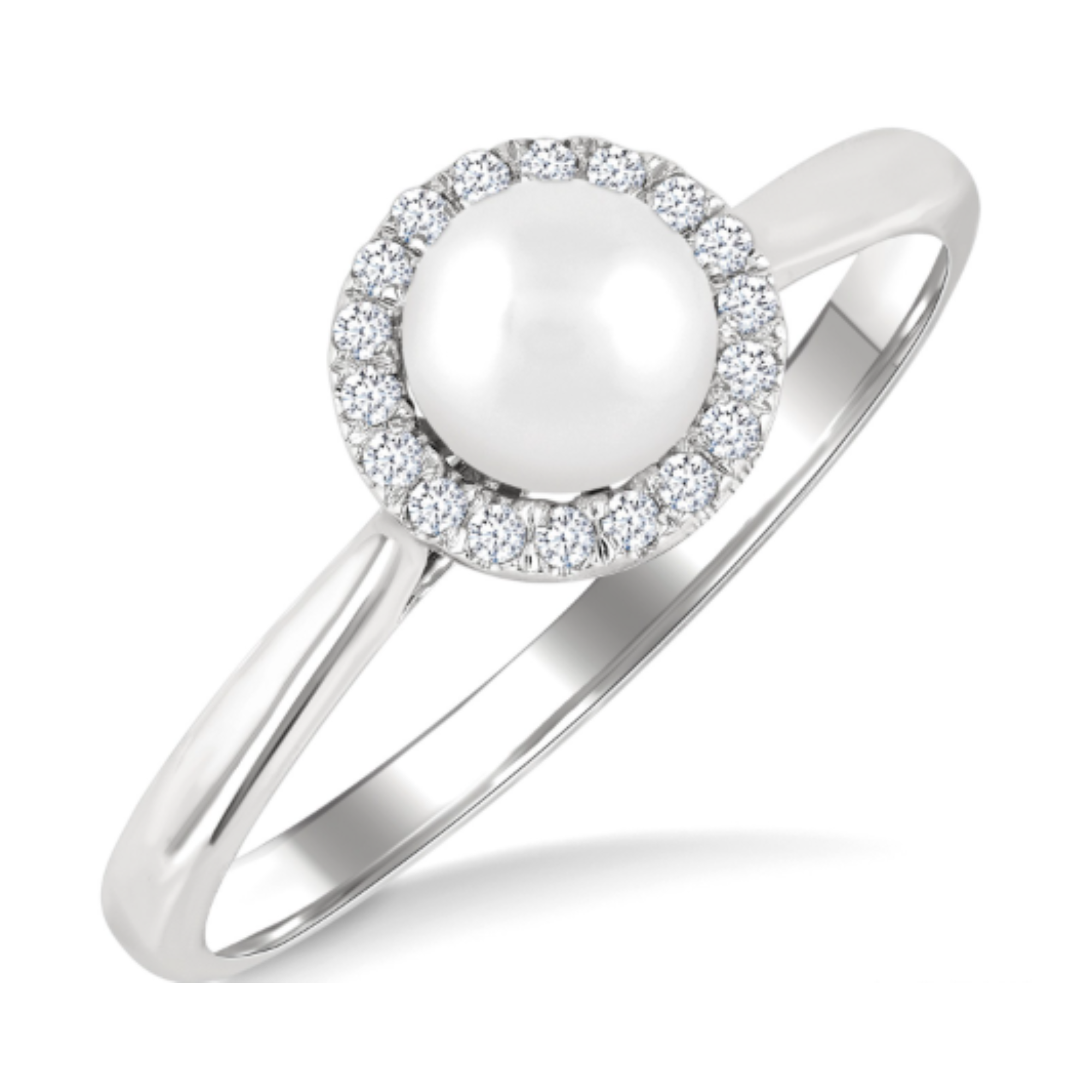 Pearl Diamond Halo Ring in 14K White Gold, Size 6.5