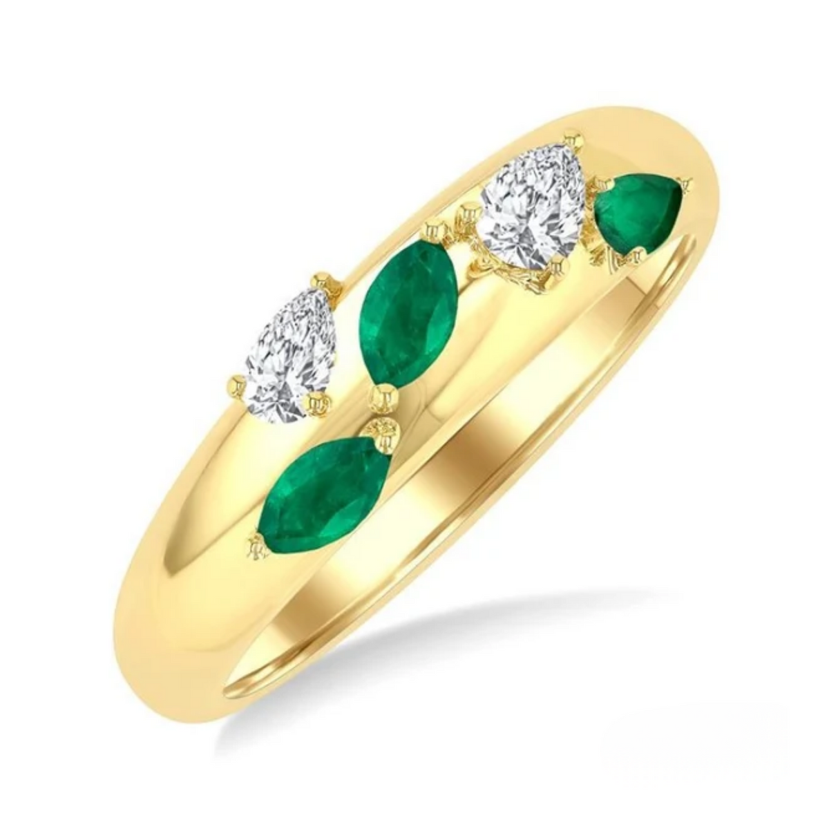 Emerald & Pear Diamond Ring in 14K Yellow Gold, Size 6.5