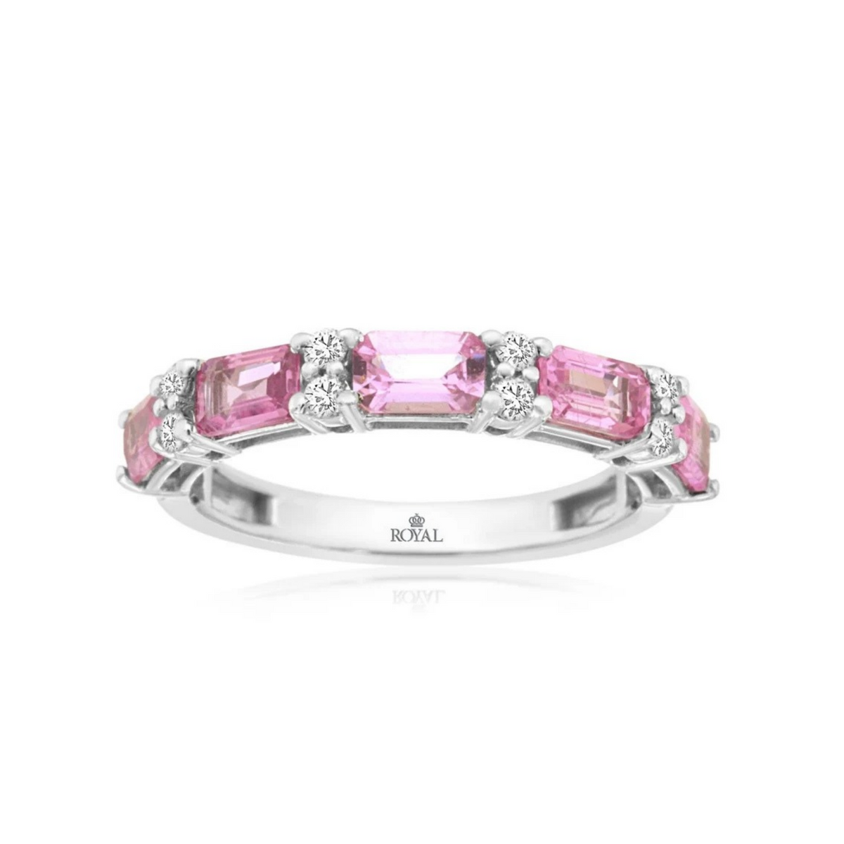 Pink Sapphire & Diamond Ring in 14K White Gold, Size 7