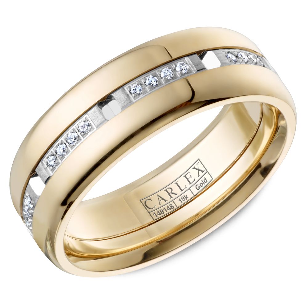 Crown Ring Men's 7.5MM Diamond Station Band in 14K Yellow Gold, Size 10