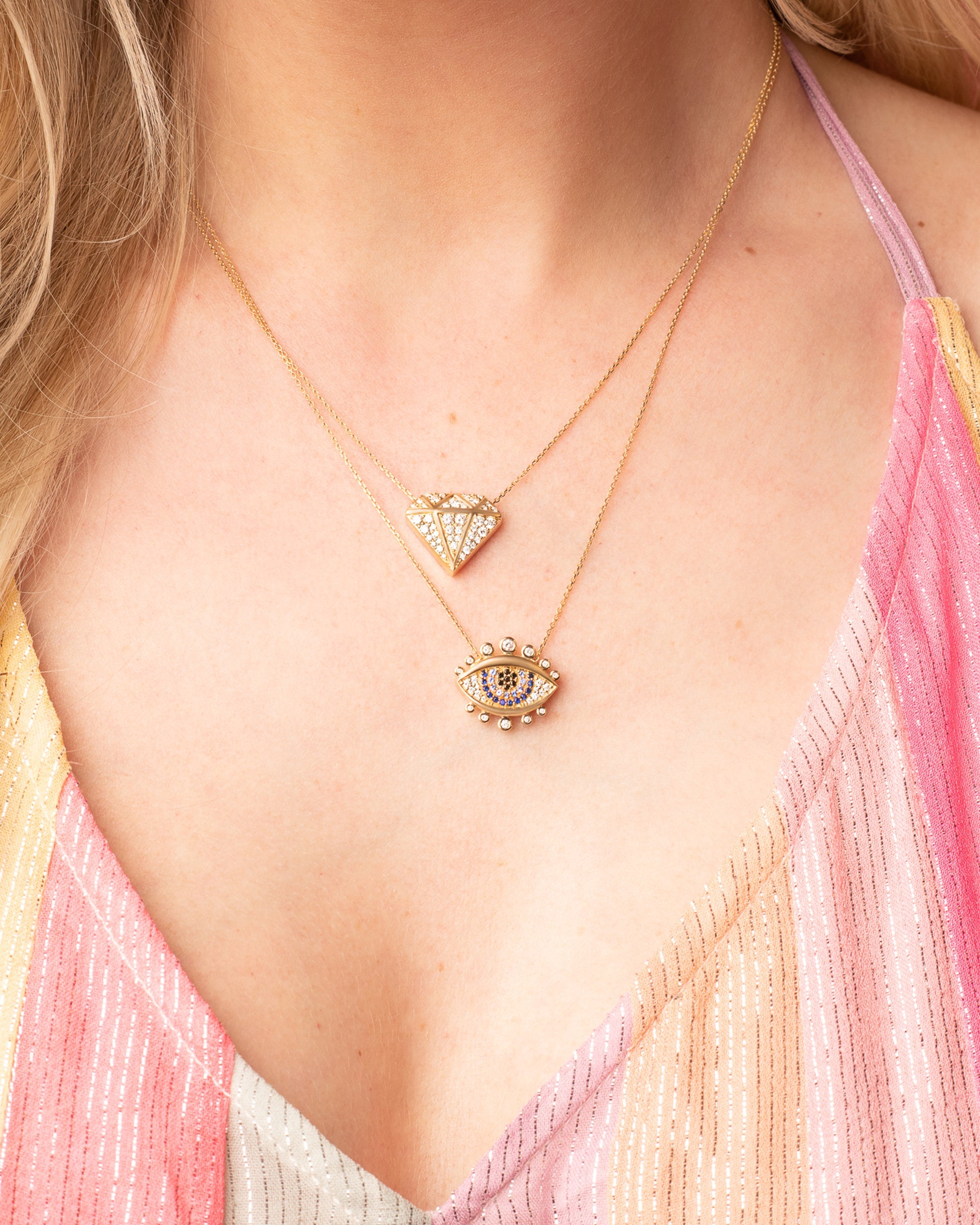 Campbell + Charlotte Juju Evil Eye Charm Necklace in 14K Yellow Gold