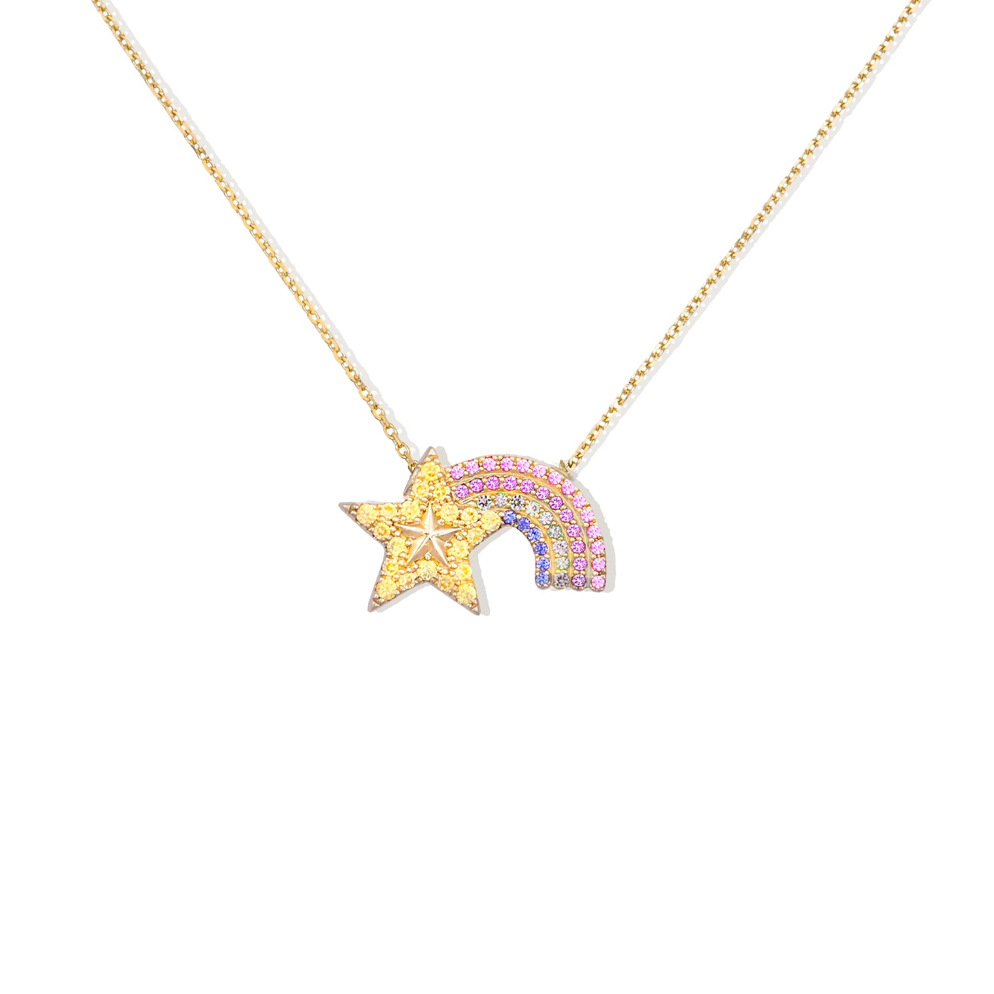 Campbell + Charlotte Juju Shooting Star Charm Necklace in 14K Yellow Gold