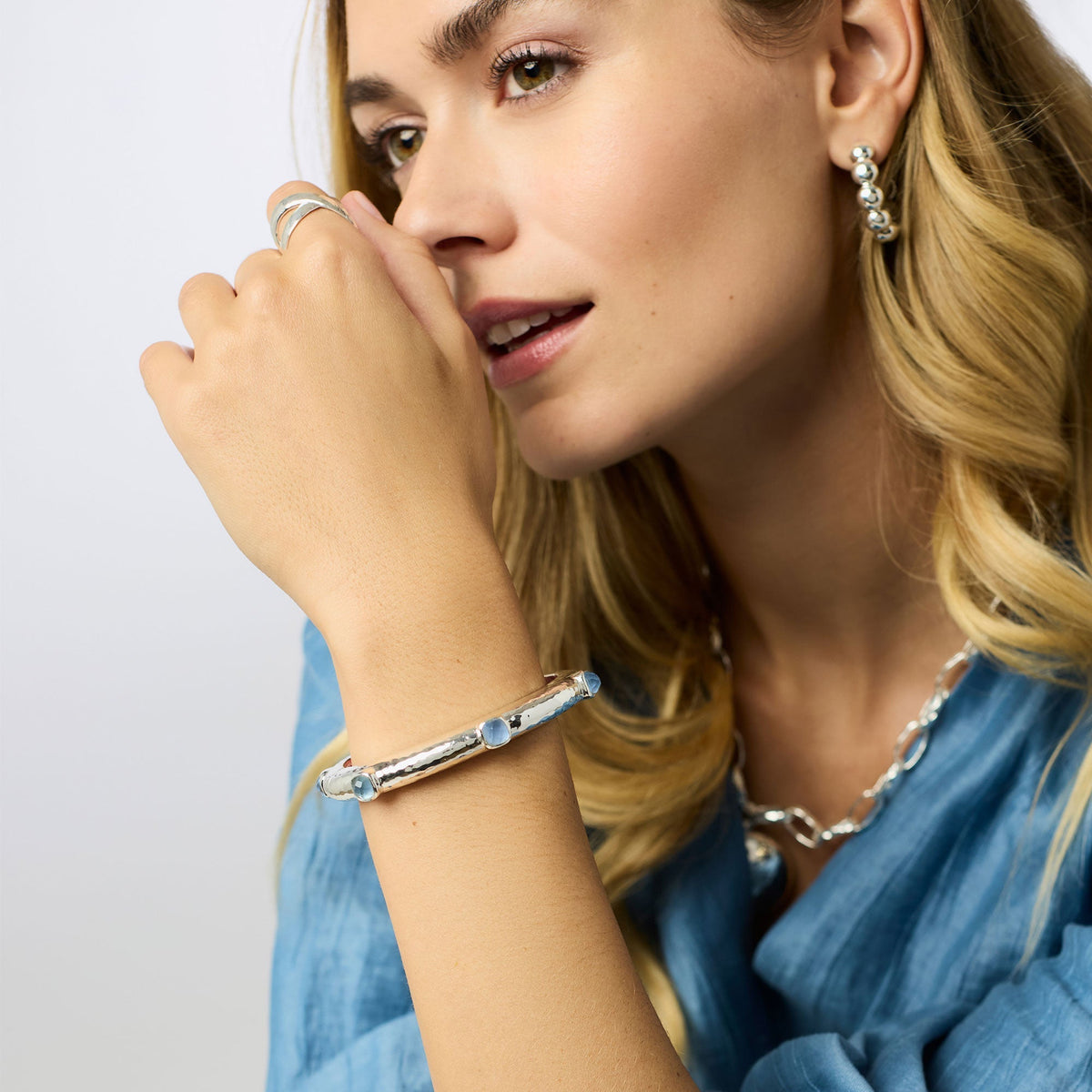 Julie Vos Catalina Hinge Bangle in Iridescent Chalcedony