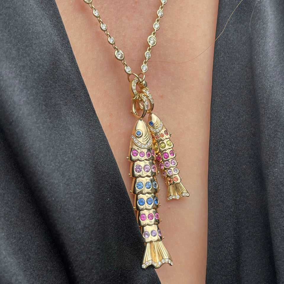 Eden Presley Large Swedish Fish Blue & Green Sapphire Charm in 14K Yellow Gold