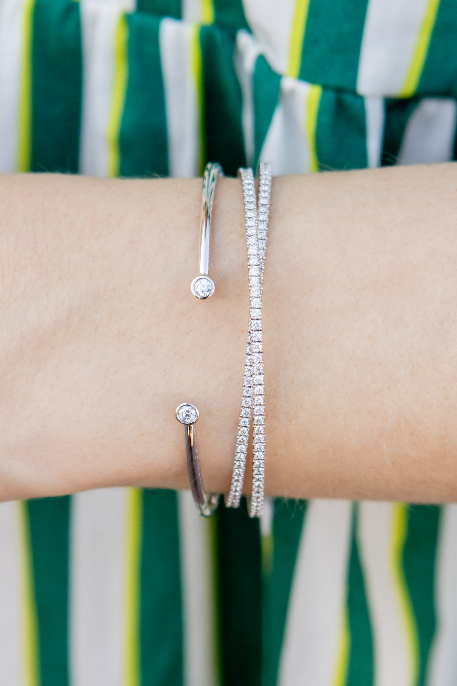 Bezel Set Diamond Cuff Bracelet in 14K White Gold