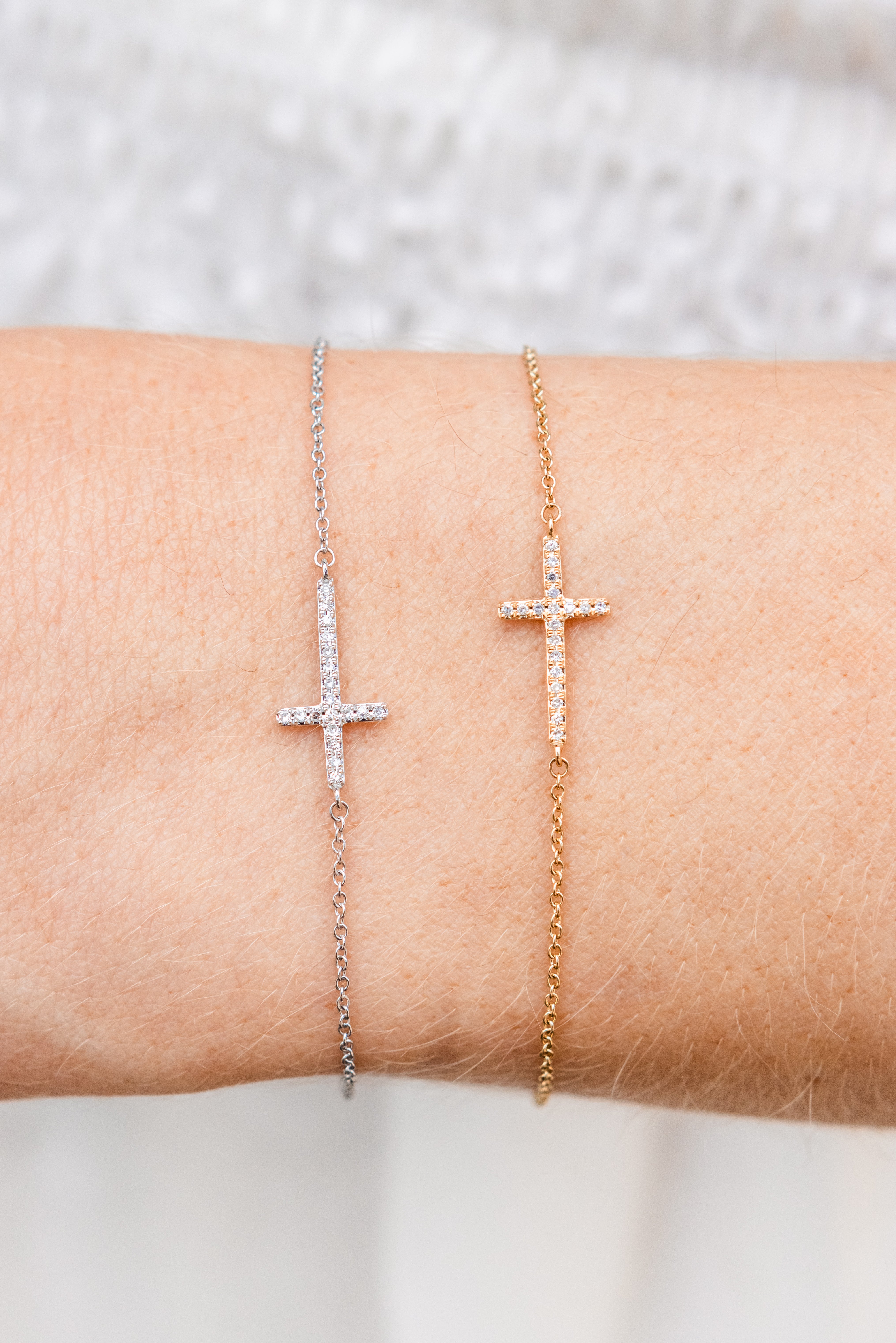 Diamond Cross Bracelet in 14K White Gold
