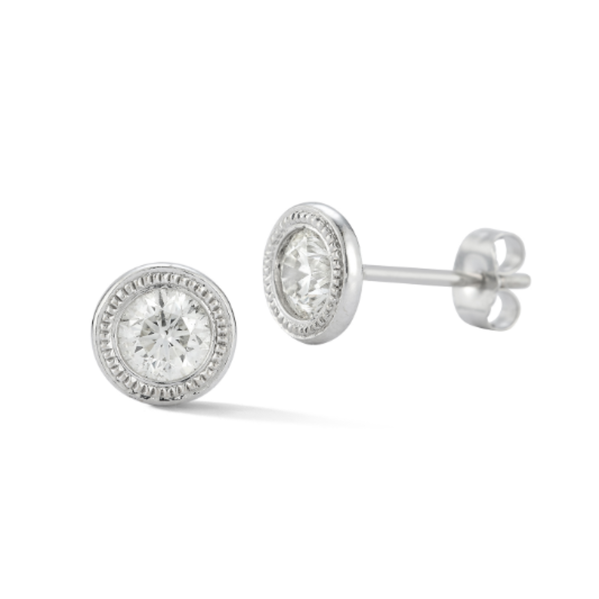 Milgrain 0.50CT Bezel Set Diamond Stud Earrings in 14K White Gold