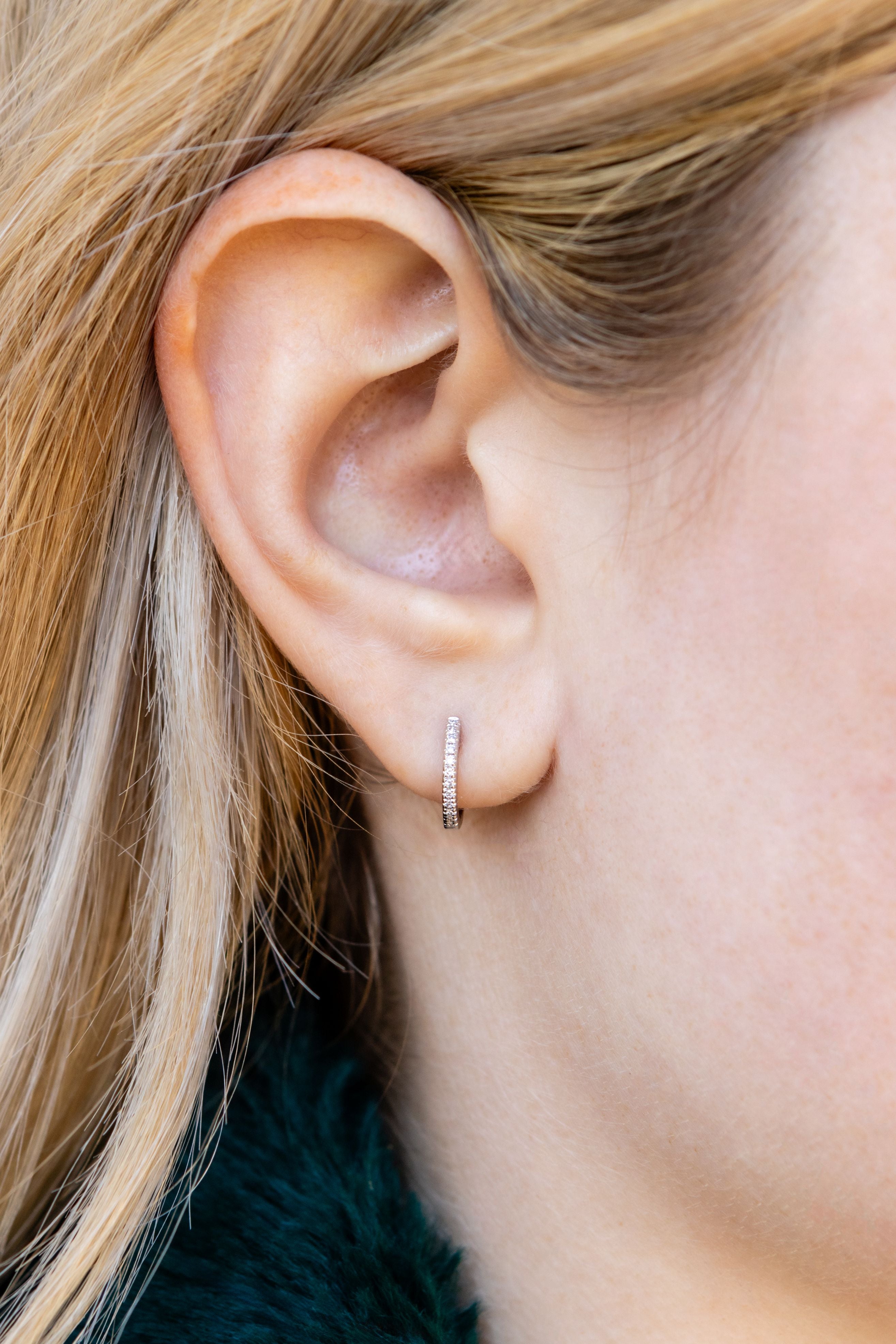 Diamond Huggie Hoops in 14K White Gold