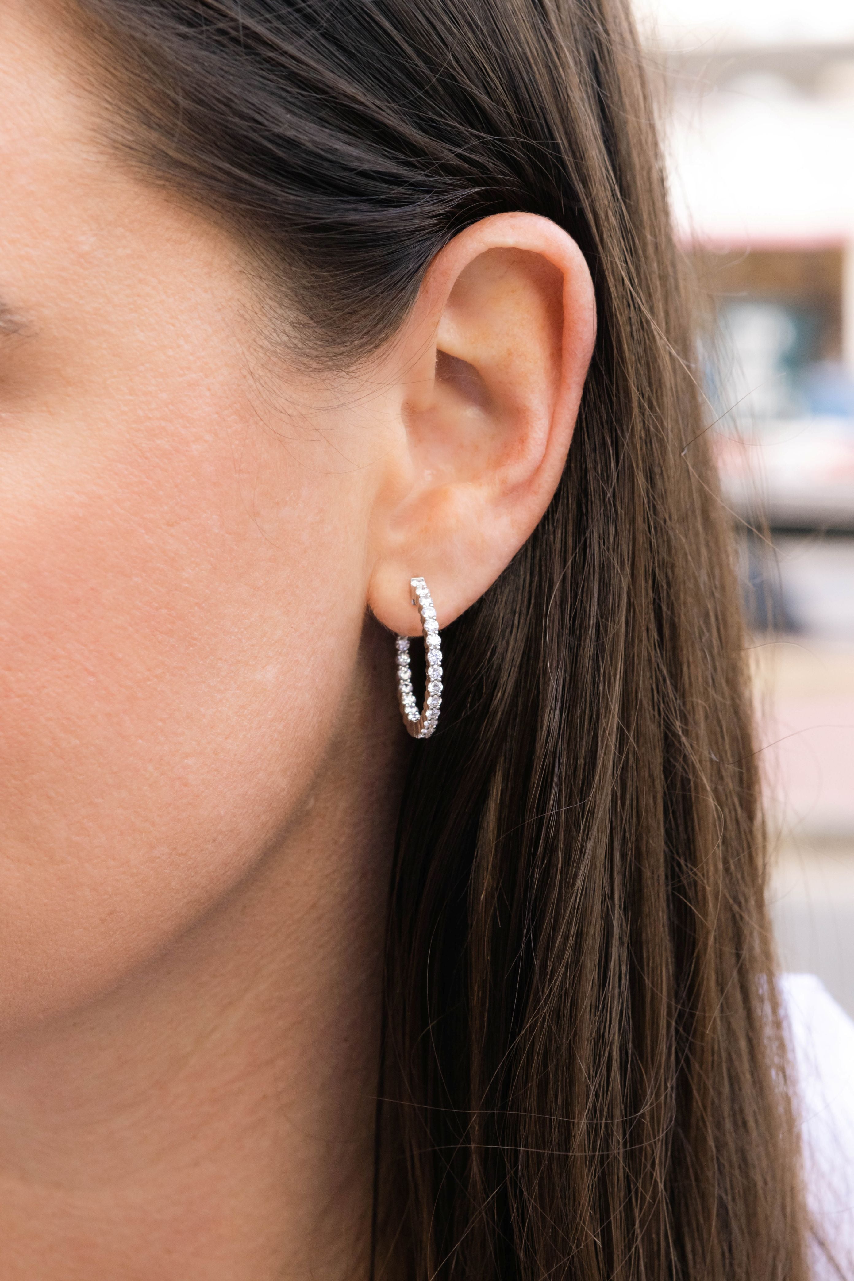 Bailey's Essentials 1.00CT Round Diamond 20MM Inside-Outside Hoop Earrings in 14K White Gold