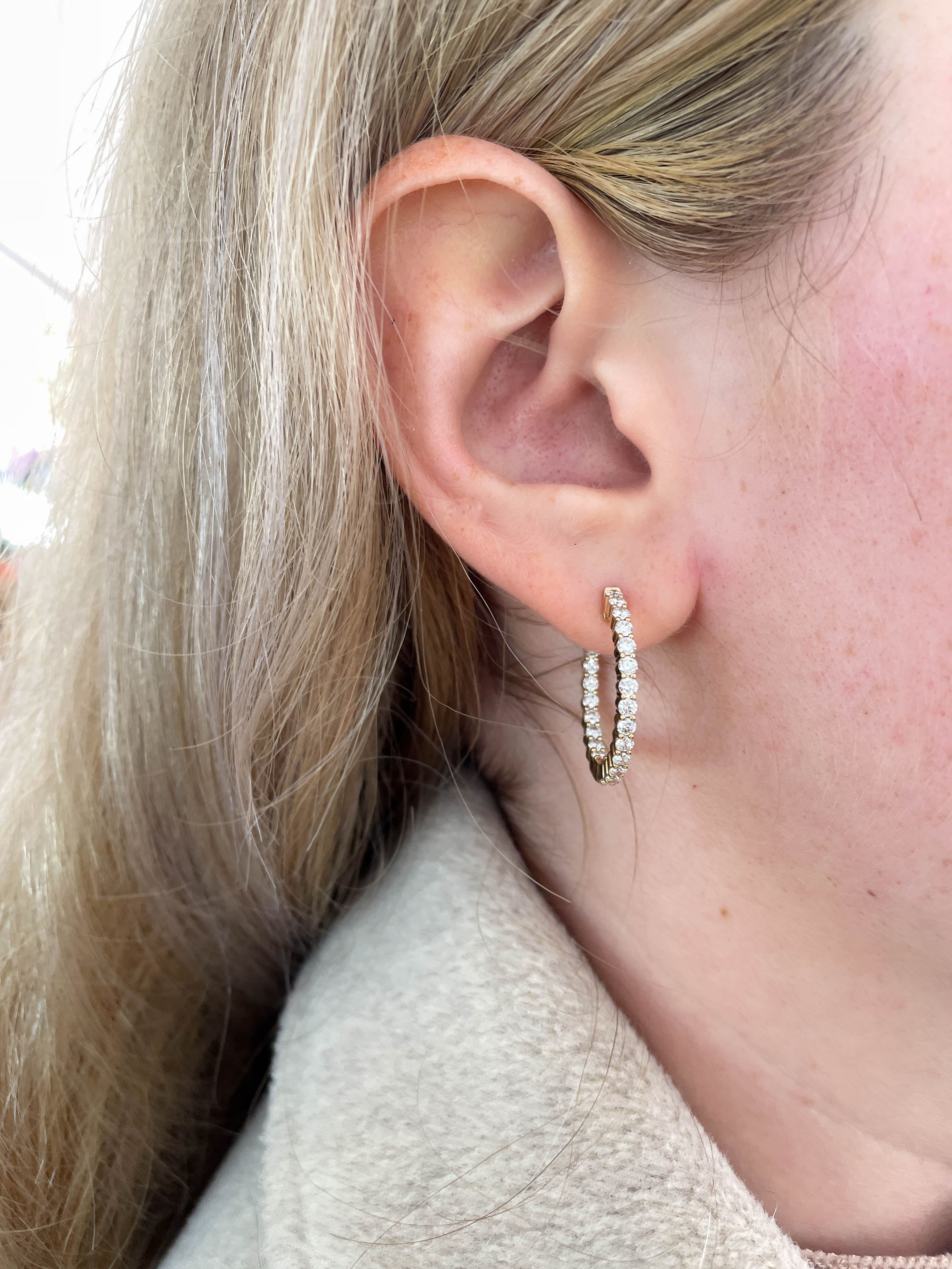 Bailey's Essentials 2.00CT Round Diamond 20MM Inside-Outside Hoop Earrings in 14K Yellow Gold