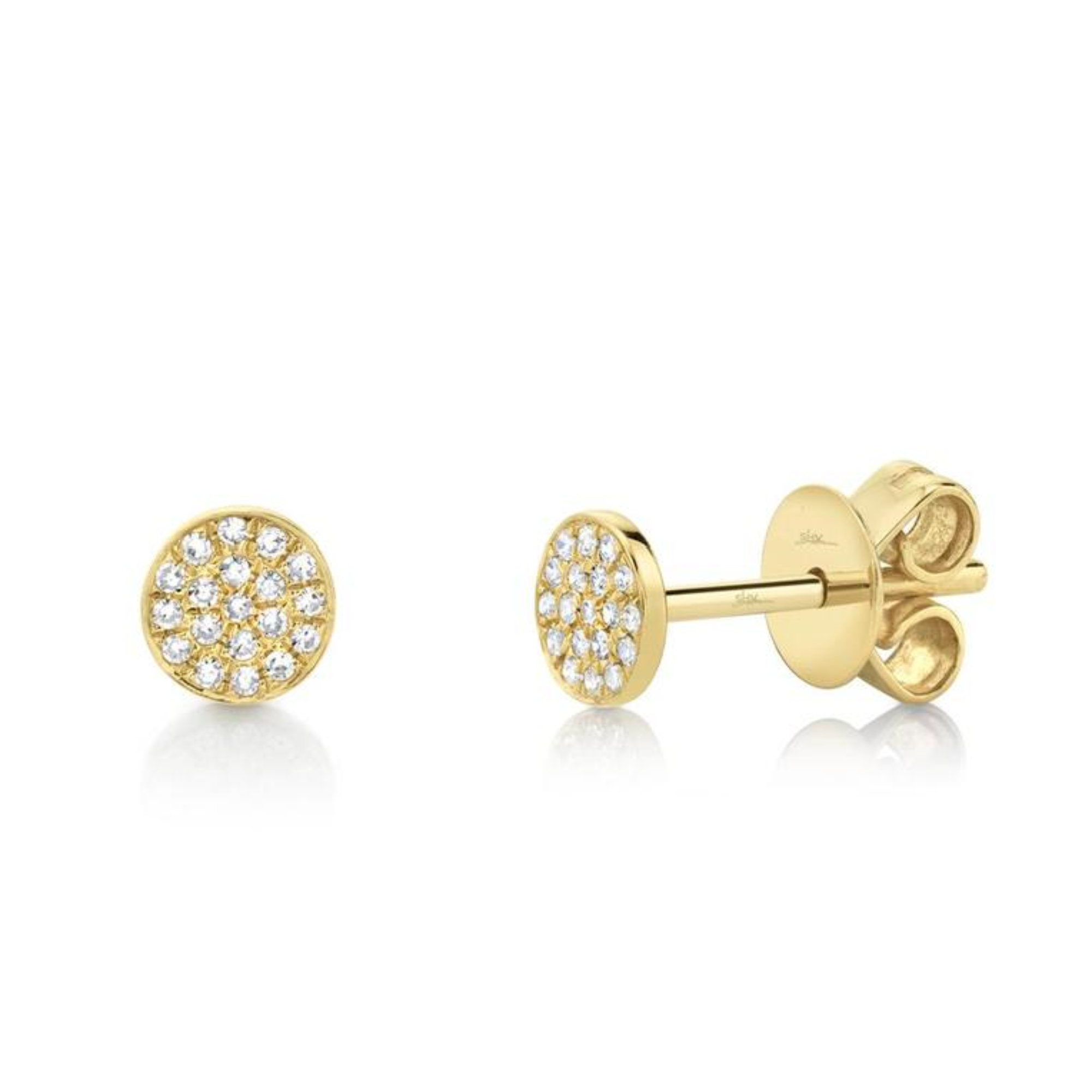 Diamond Pave Disc Stud Earrings in 14K Yellow Gold