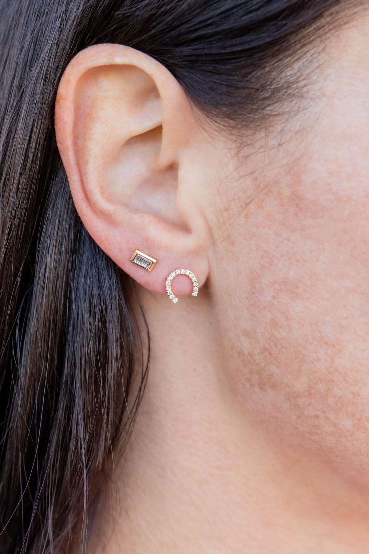 Diamond Horseshoe Stud Earrings in 14K Yellow Gold