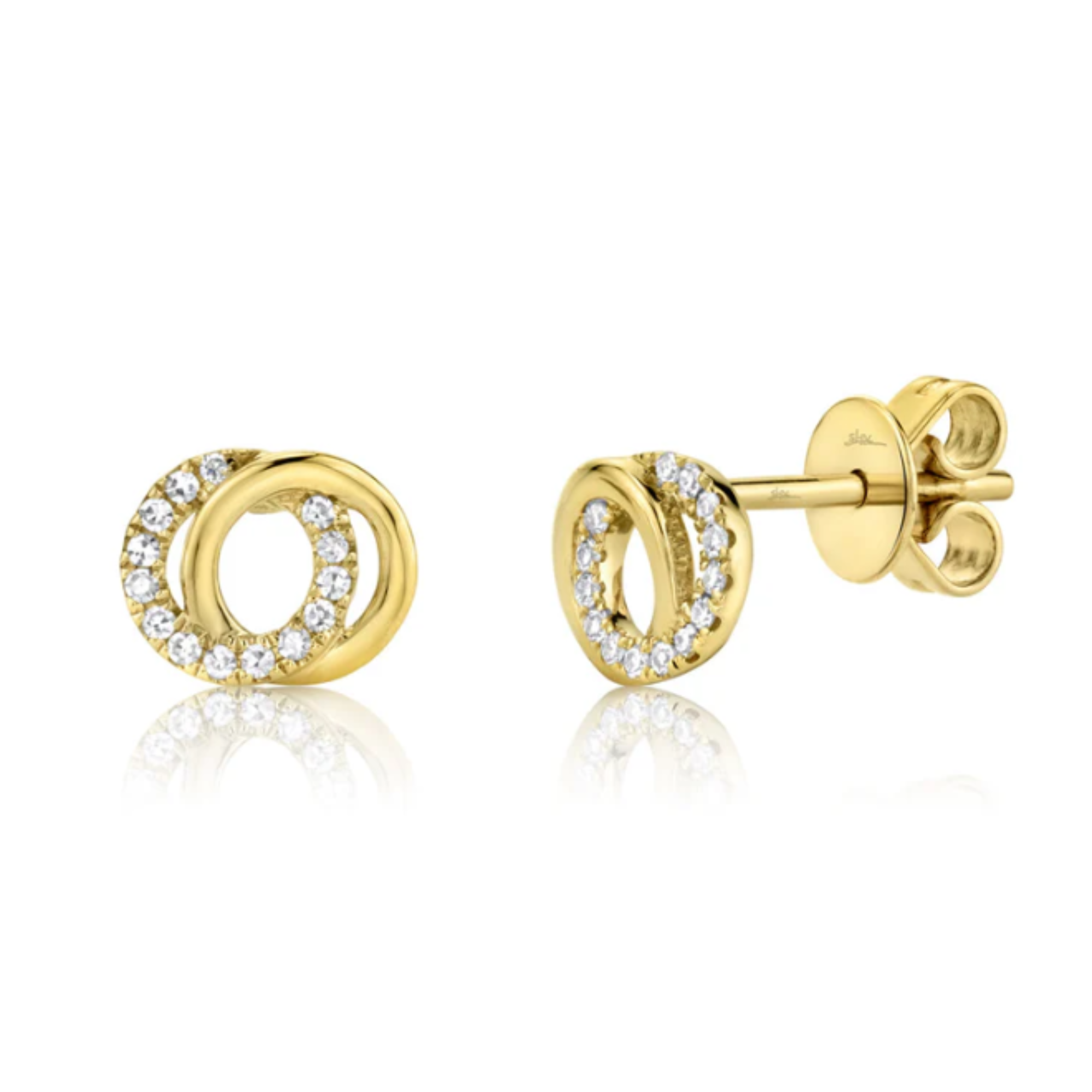 Diamond Interlocking Circle Stud Earrings in 14K Yellow Gold