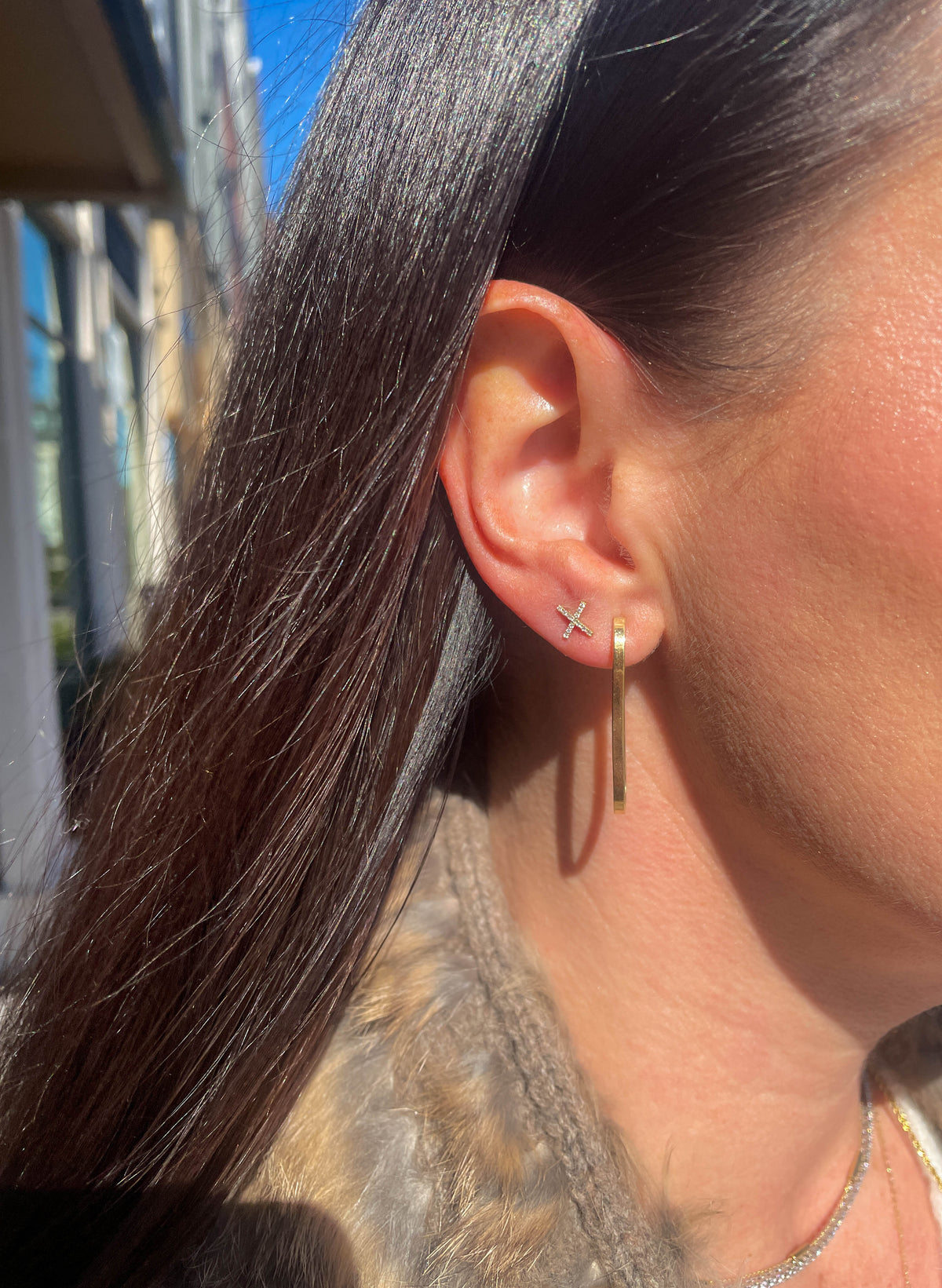 XO Diamond Stud Earrings in 14K Yellow Gold