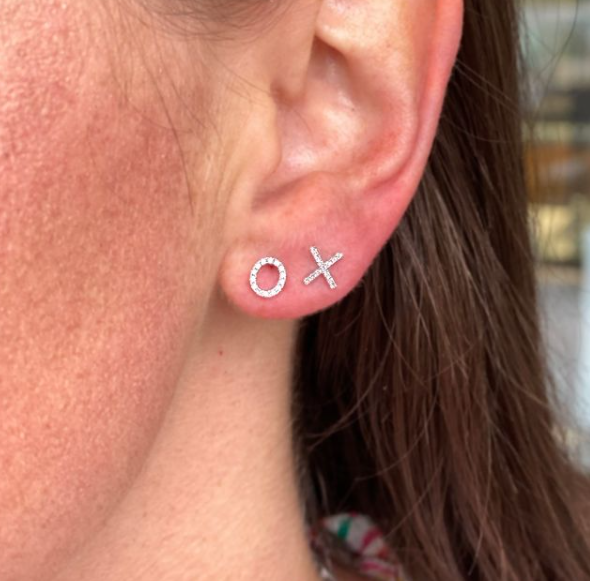 XO Diamond Stud Earrings in 14K White Gold