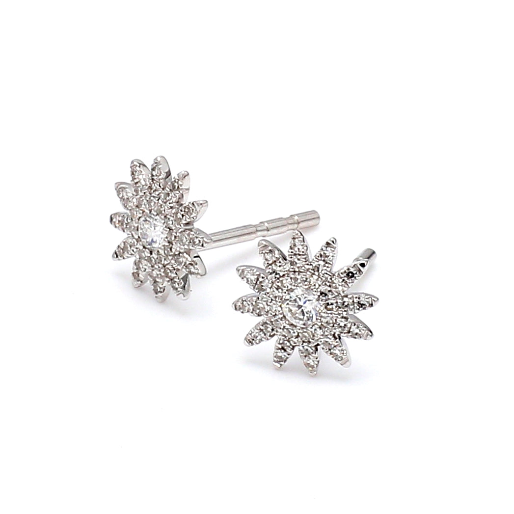 Sunburst Stud Earrings in 14K White Gold