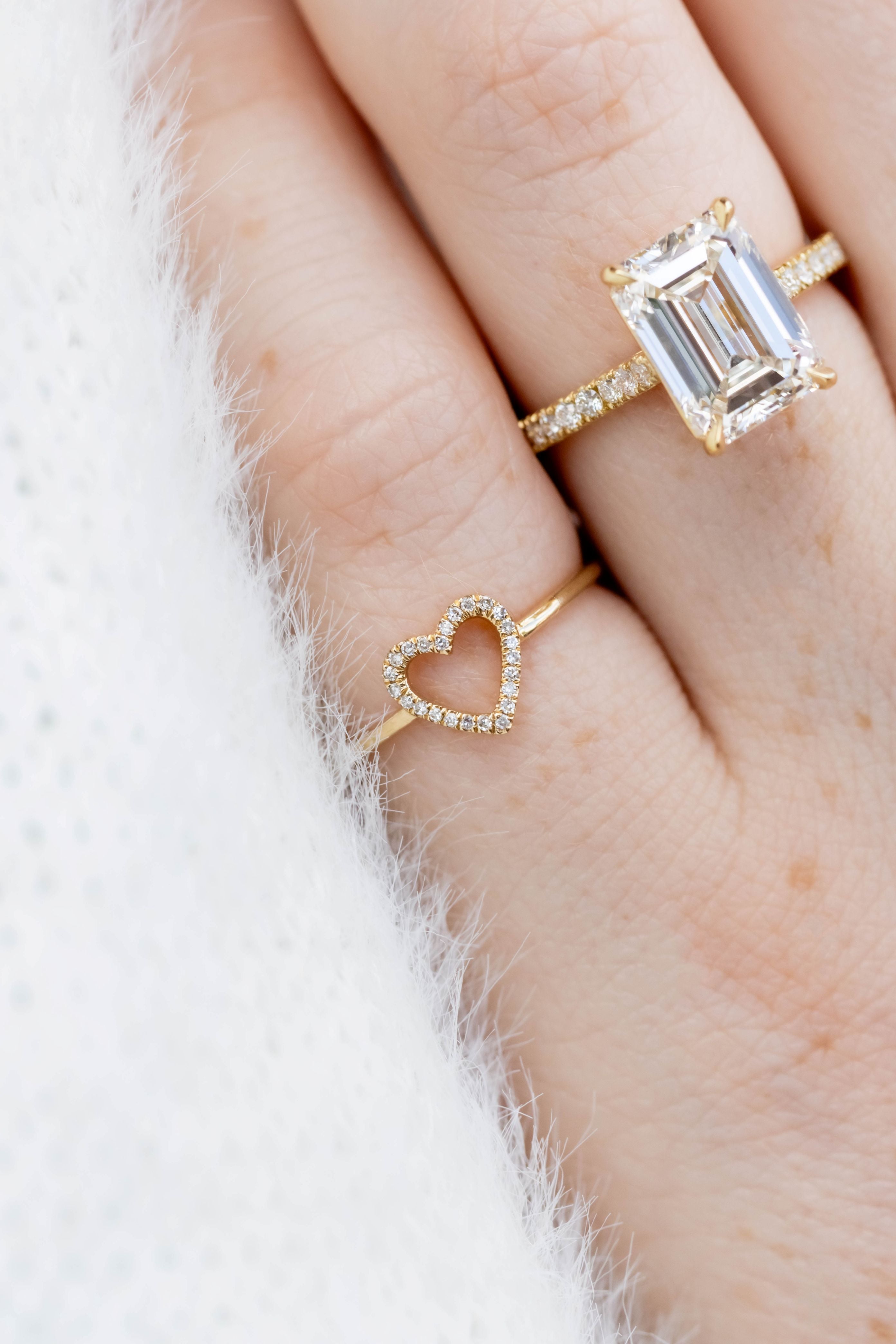 Diamond Open Heart Ring in 14K Yellow Gold, Size 5