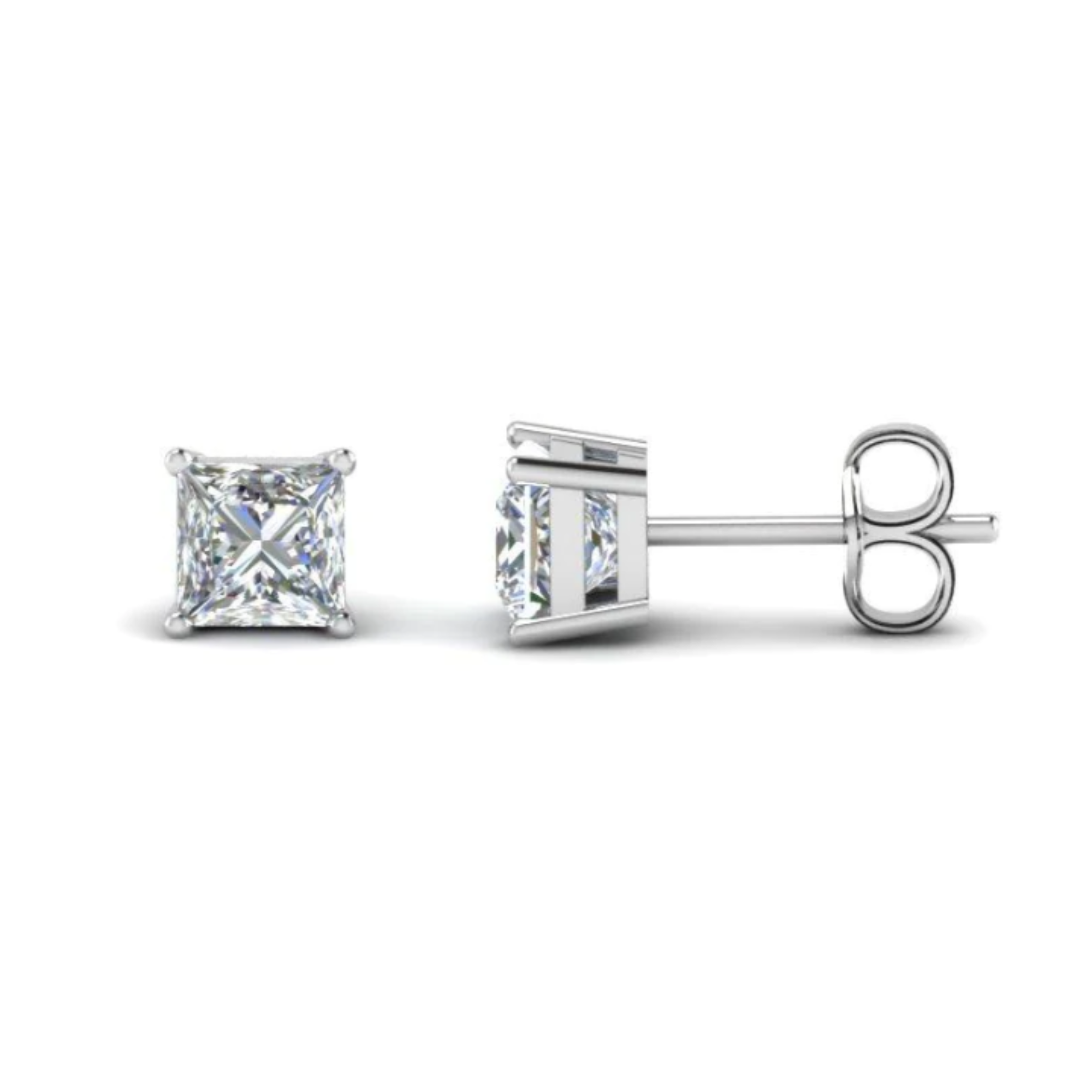 Princess Cut 0.75CT Diamond Stud Earrings in 14K White Gold