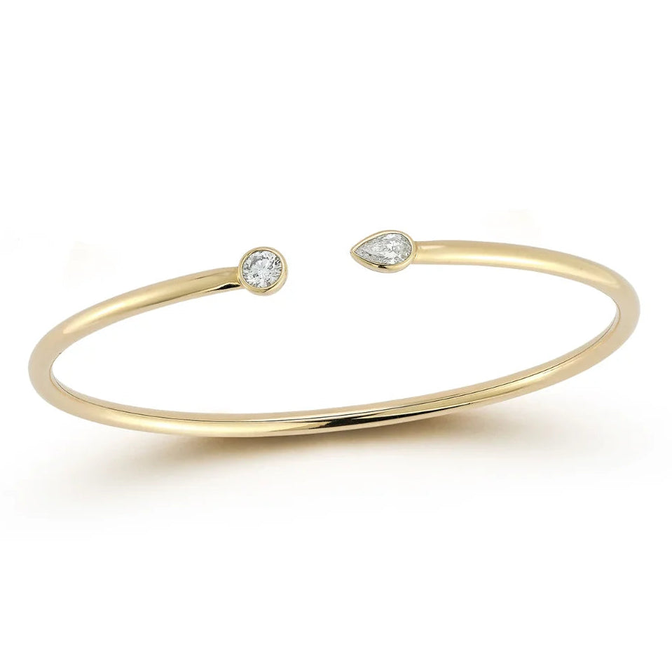 Round & Pear Diamond Cuff in 14K Yellow Gold
