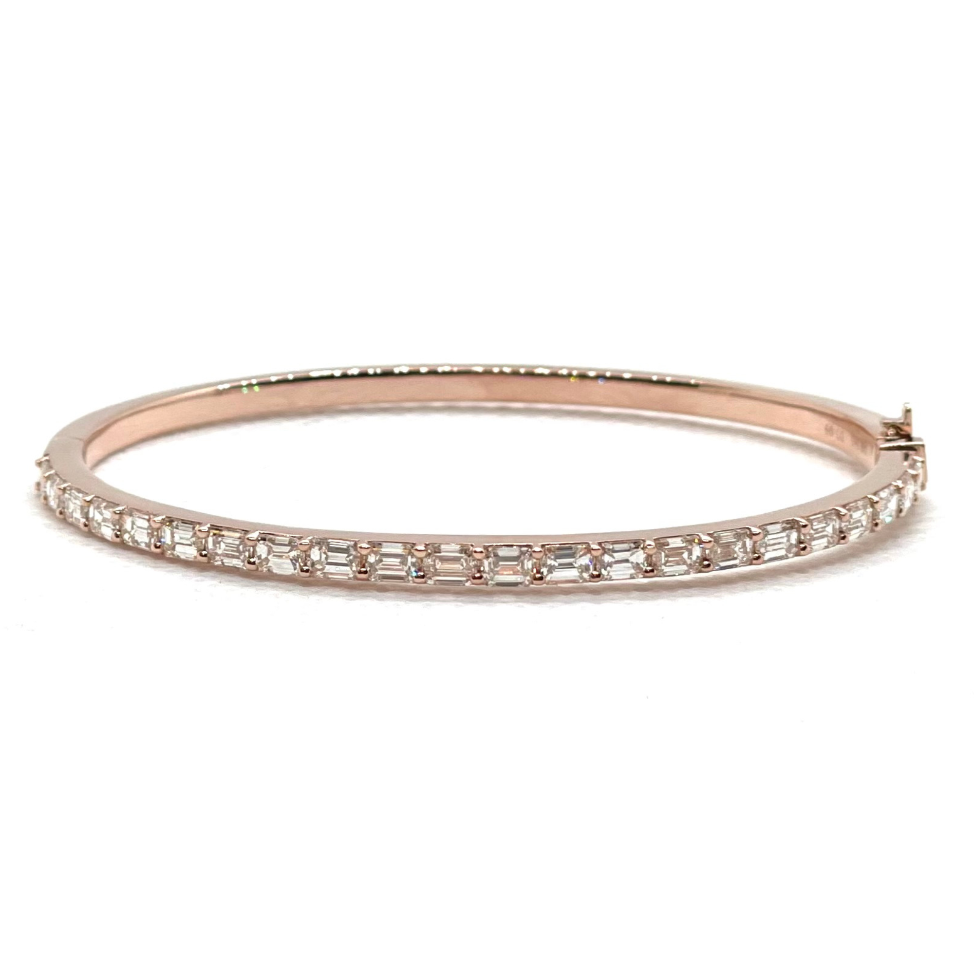 Emerald Cut Diamond Bangle Bracelet in 14K Rose Gold