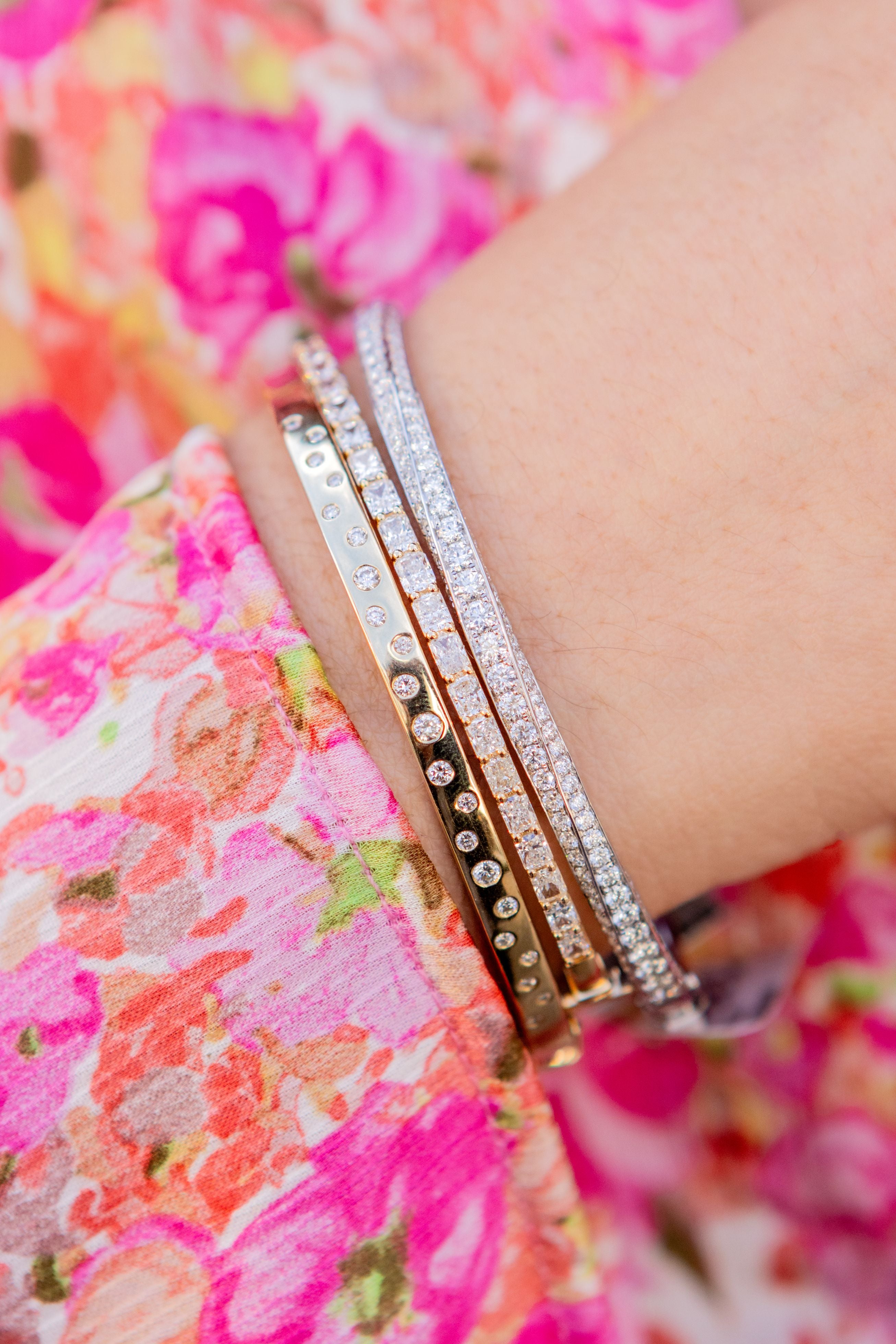 Scattered Flush Set Diamond Hinge Bangle in 14K Yellow Gold