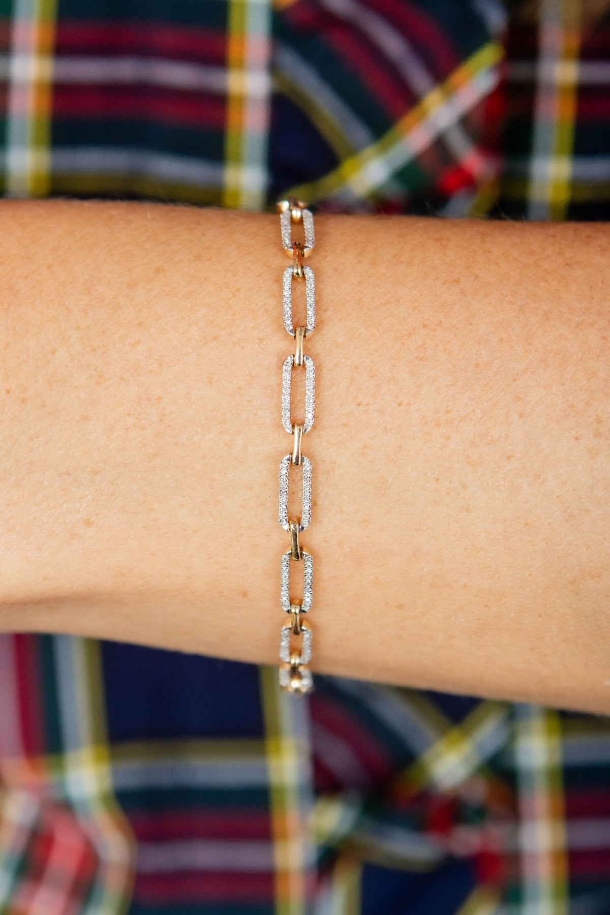 Diamond Paperclip Chain Link Bracelet in 14K Yellow Gold
