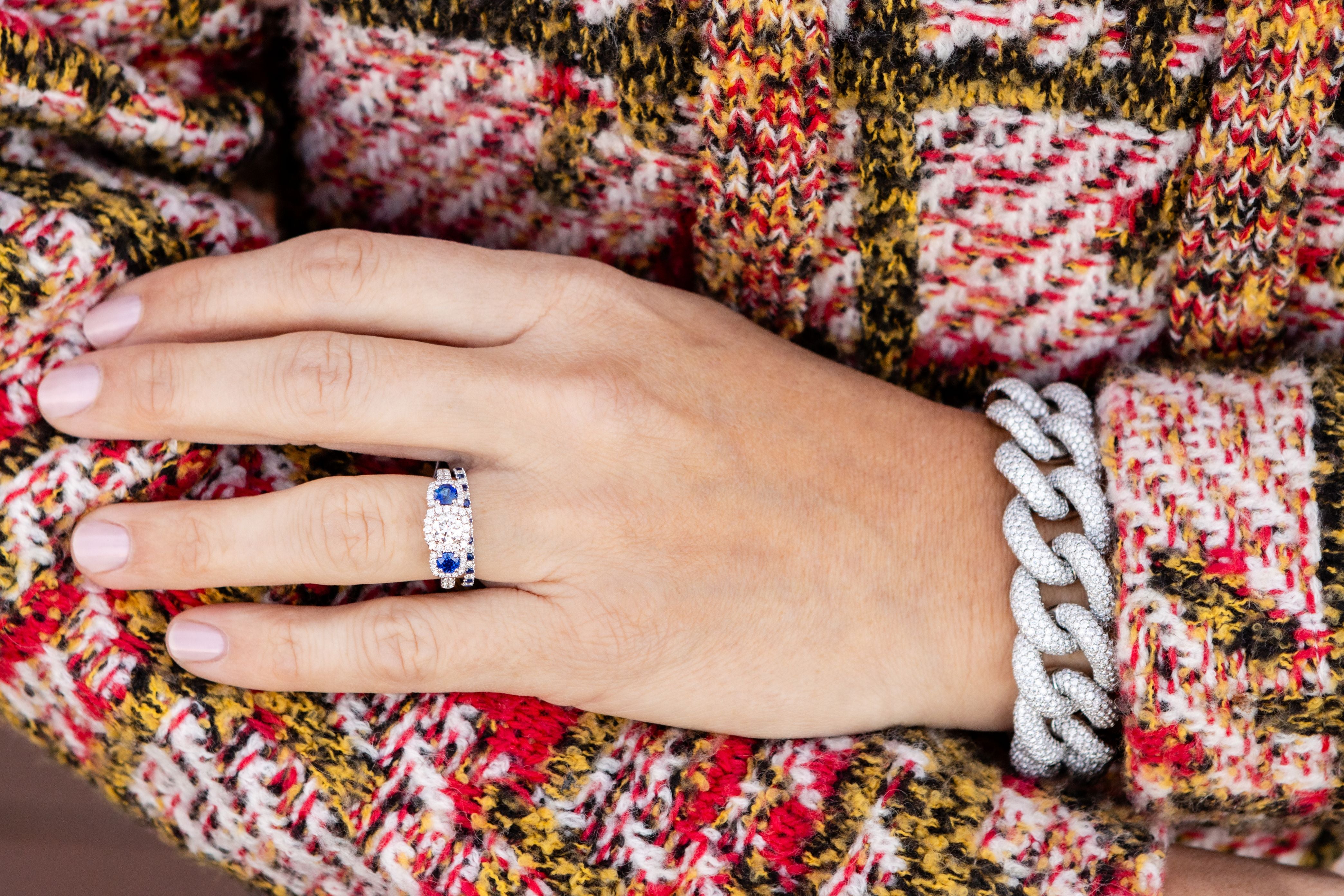 Alternating Sapphire Diamond Ring in 14K Yellow Gold, Size 6.5