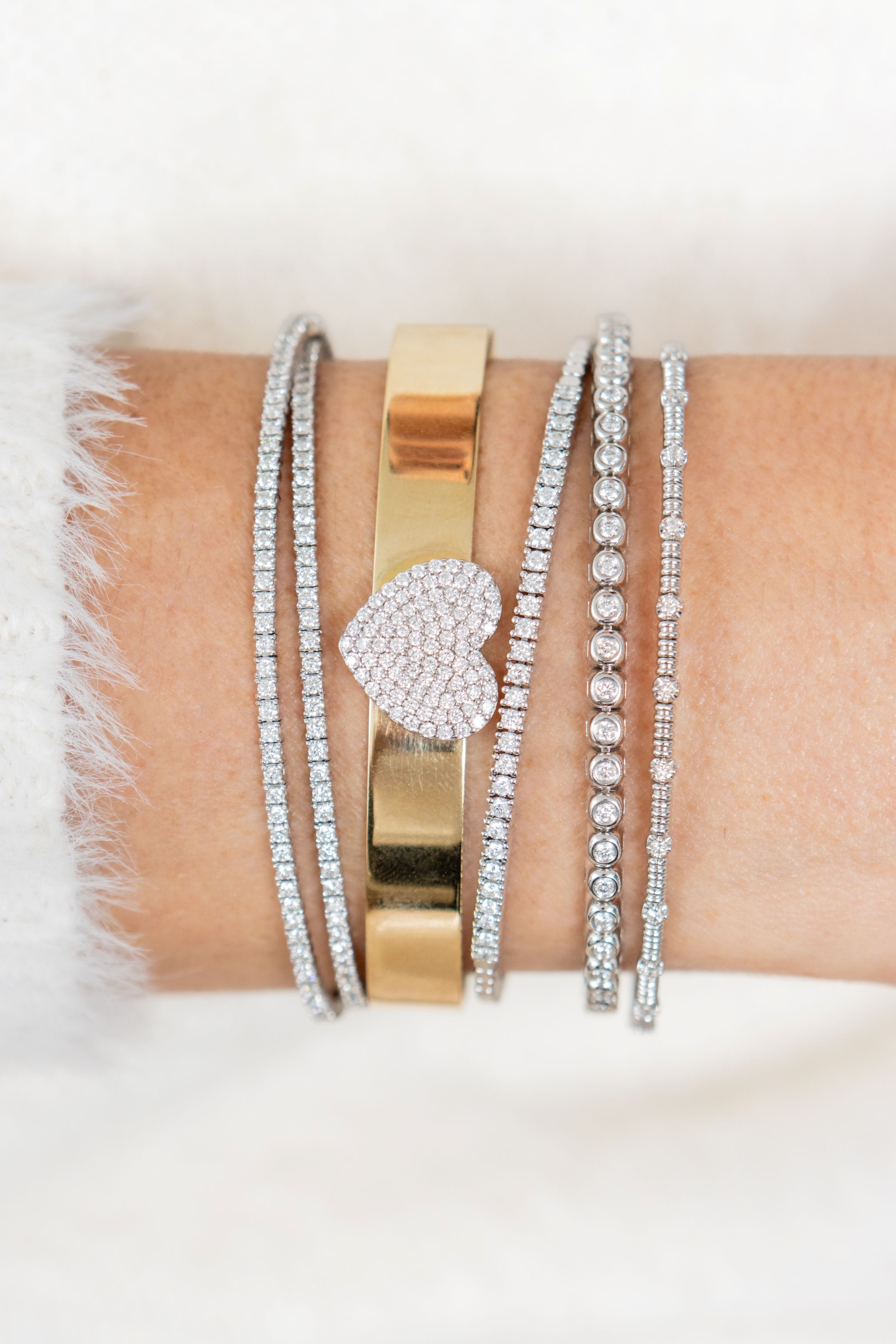 Round Diamond Station Flex Bracelet in 14K White Gold