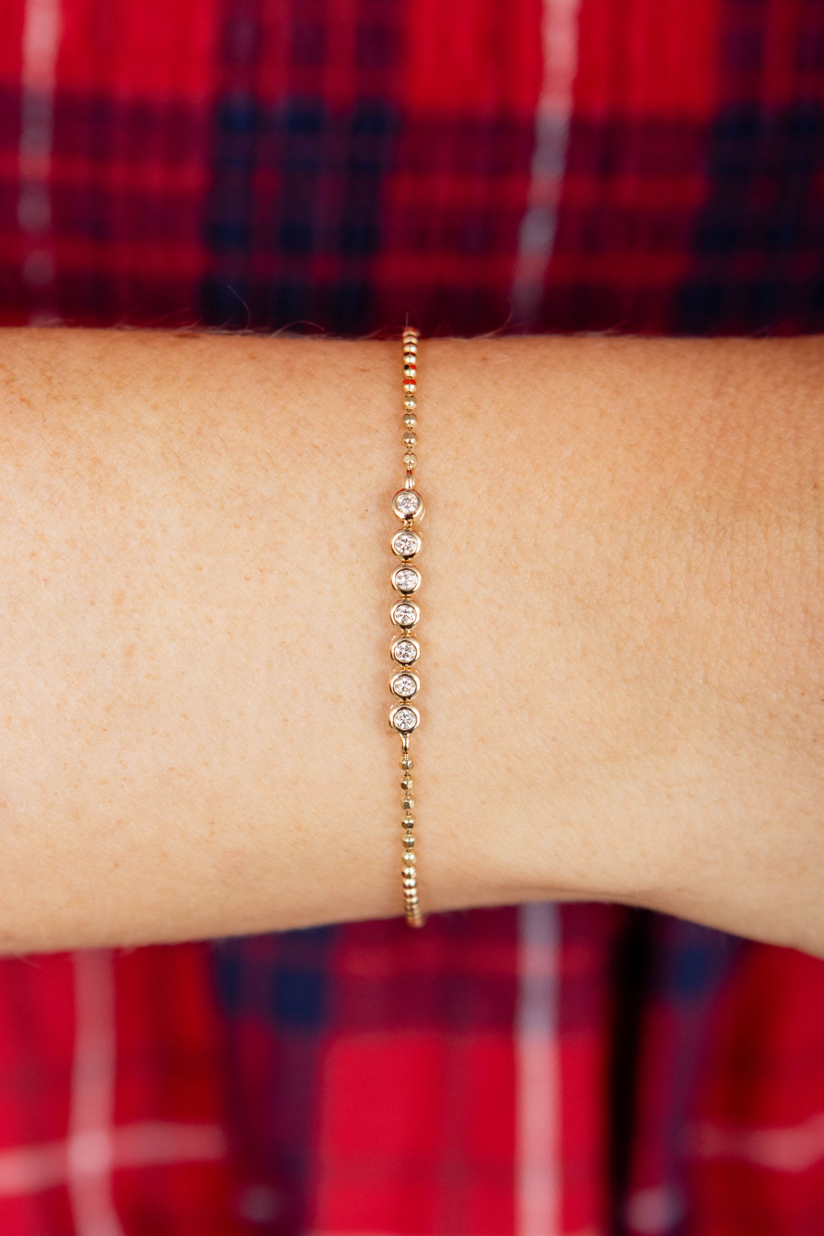 Diamond Bezel Ball Chain Bracelet in 14K Yellow Gold