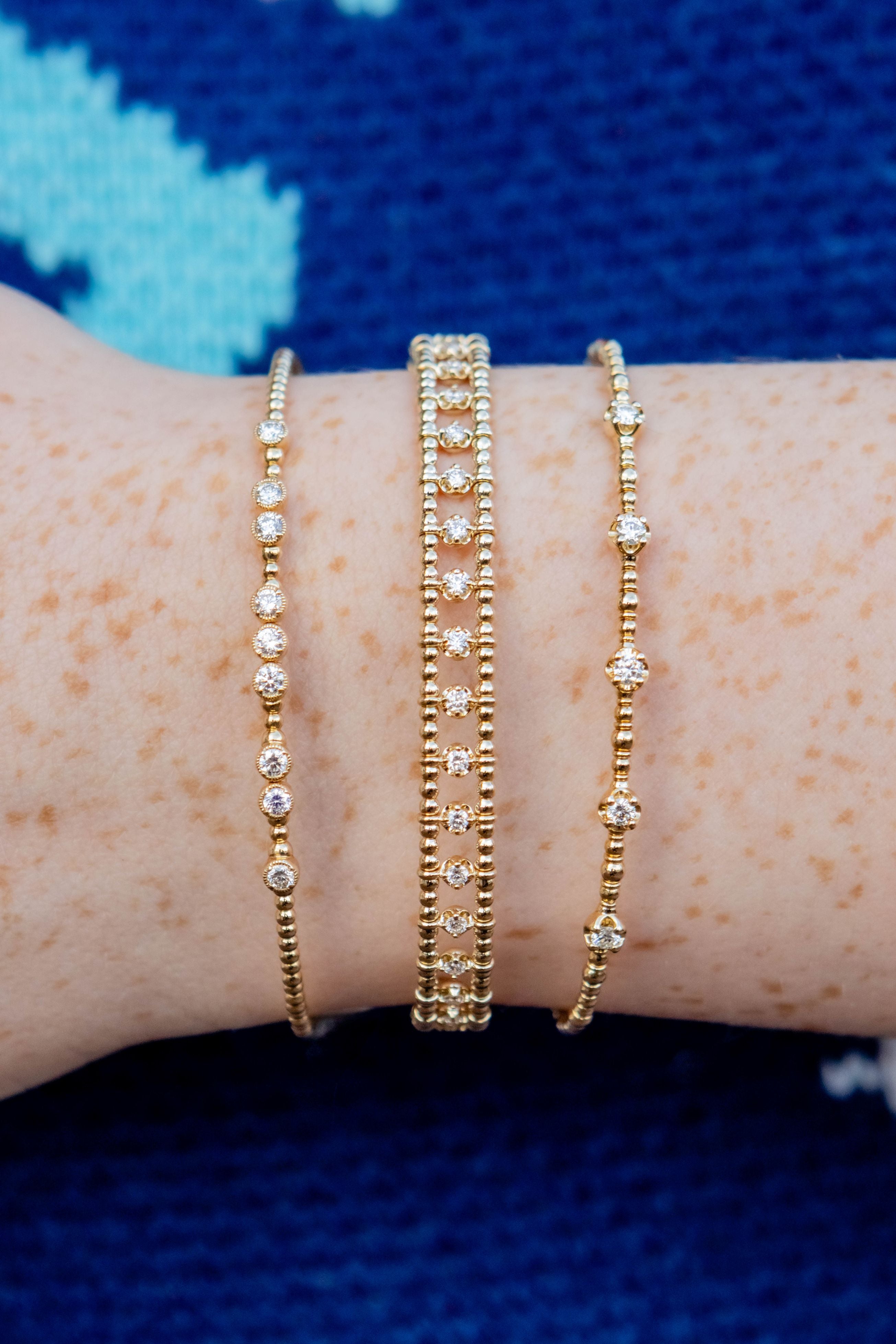 Round Diamond Station Flex Bracelet in 14K Yellow Gold