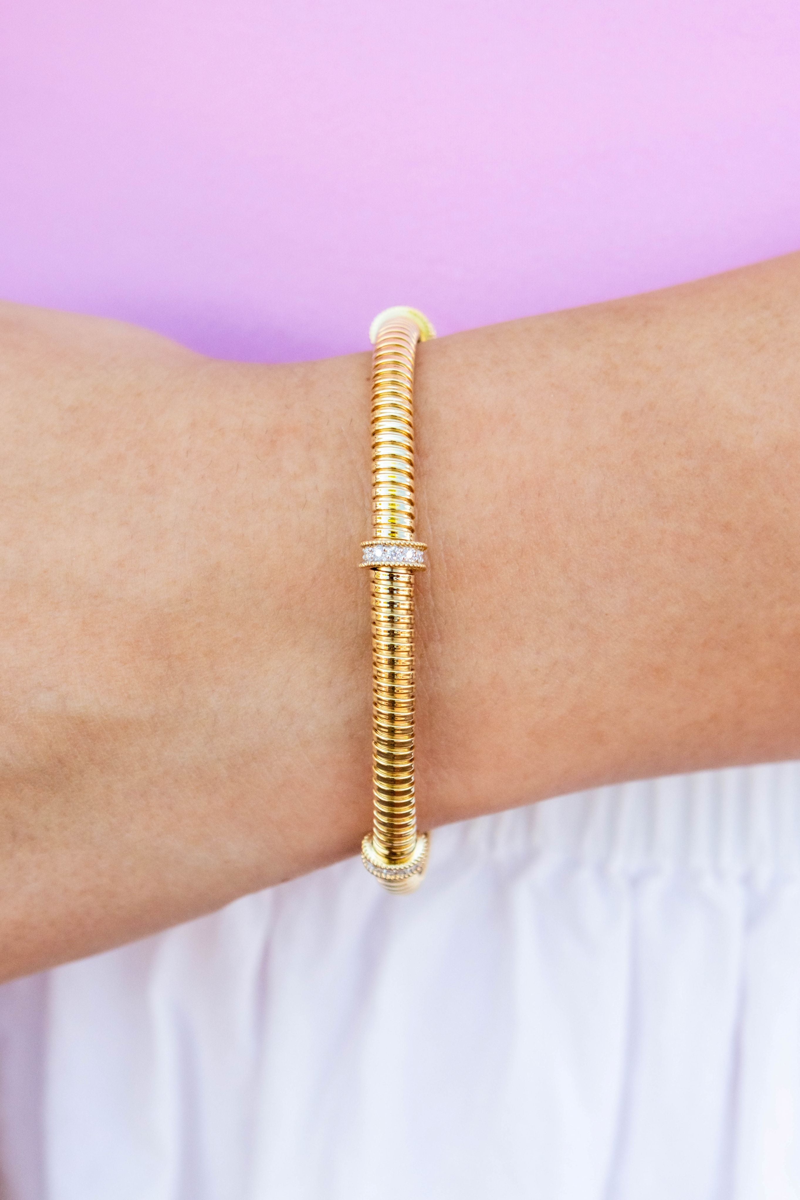 3 Diamond Station Flex Bracelet in 14K Yellow Gold