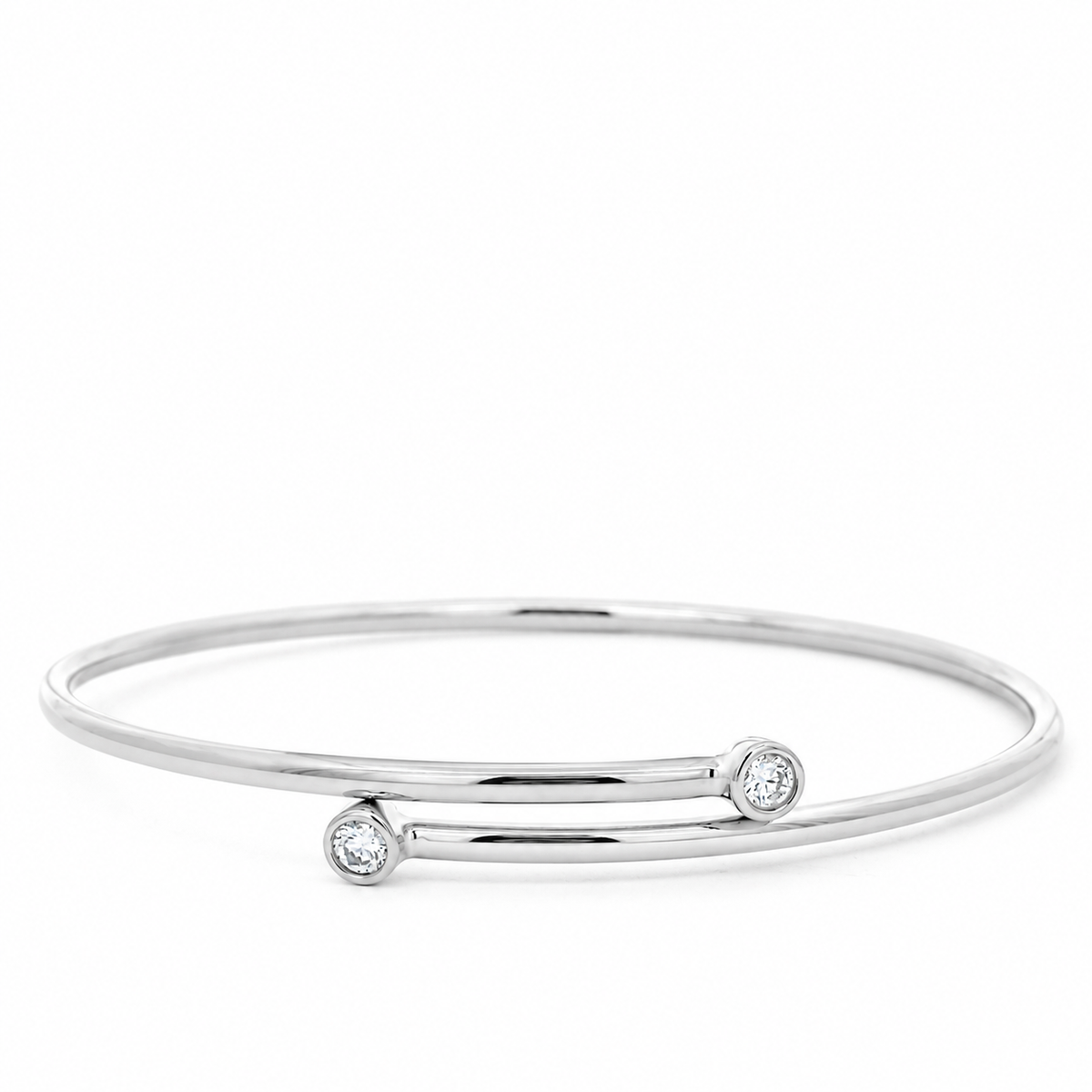 Diamond Bezel Set Bypass Bangle in 14K White Gold